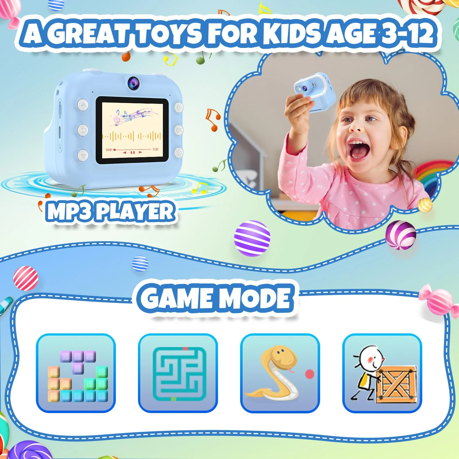 Camera Toys for Kids Instant Print Pictures - Toddler Cameras Printing Photos - Child Digital Selfie Camera - Printable Cameras Gift for Girls Boys 3 4 5 6 7 8 9 10 11 12 Years Old Blue - Image 7