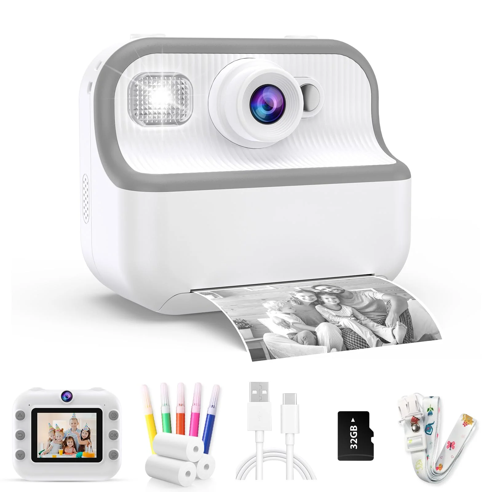 Camera Toys for Kids Instant Print Pictures - Toddler Cameras Printing Photos - Child Digital Selfie Camera - Printable Cameras Gift for Girls Boys Ages 3 4 5 6 7 8 9 10 11 12 White