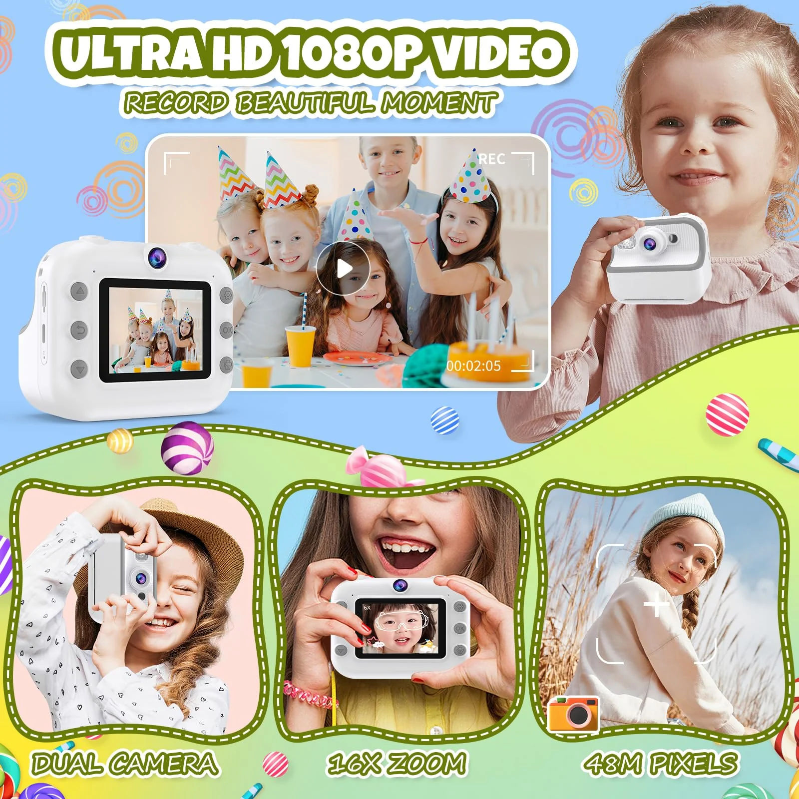 Camera Toys for Kids Instant Print Pictures - Toddler Cameras Printing Photos - Child Digital Selfie Camera - Printable Cameras Gift for Girls Boys Ages 3 4 5 6 7 8 9 10 11 12 White - Image 3