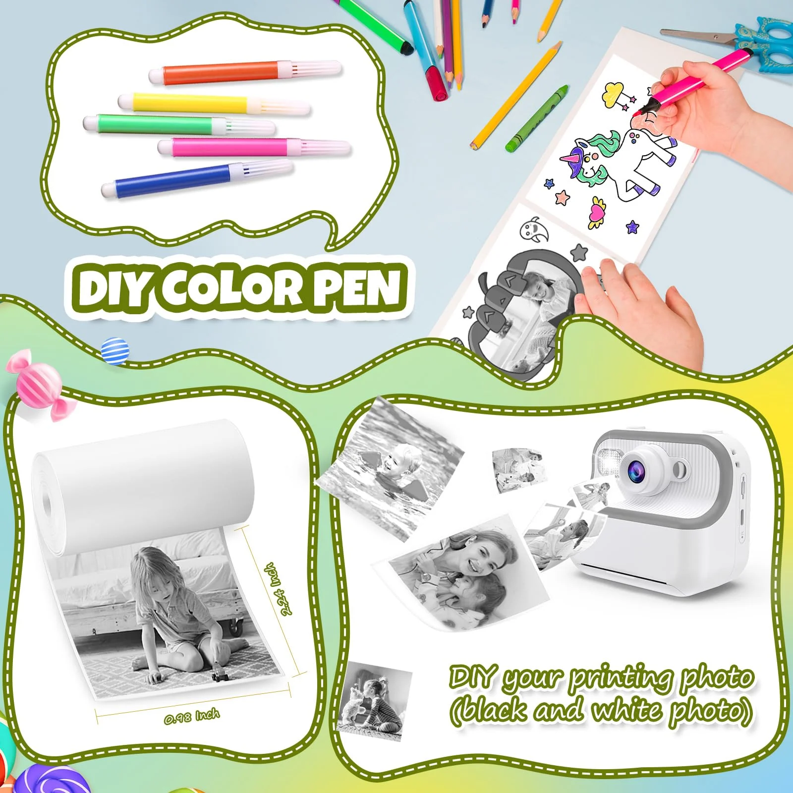 Camera Toys for Kids Instant Print Pictures - Toddler Cameras Printing Photos - Child Digital Selfie Camera - Printable Cameras Gift for Girls Boys Ages 3 4 5 6 7 8 9 10 11 12 White - Image 6