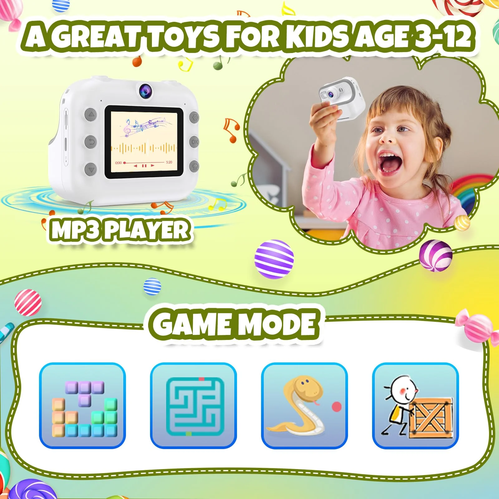 Camera Toys for Kids Instant Print Pictures - Toddler Cameras Printing Photos - Child Digital Selfie Camera - Printable Cameras Gift for Girls Boys Ages 3 4 5 6 7 8 9 10 11 12 White - Image 7