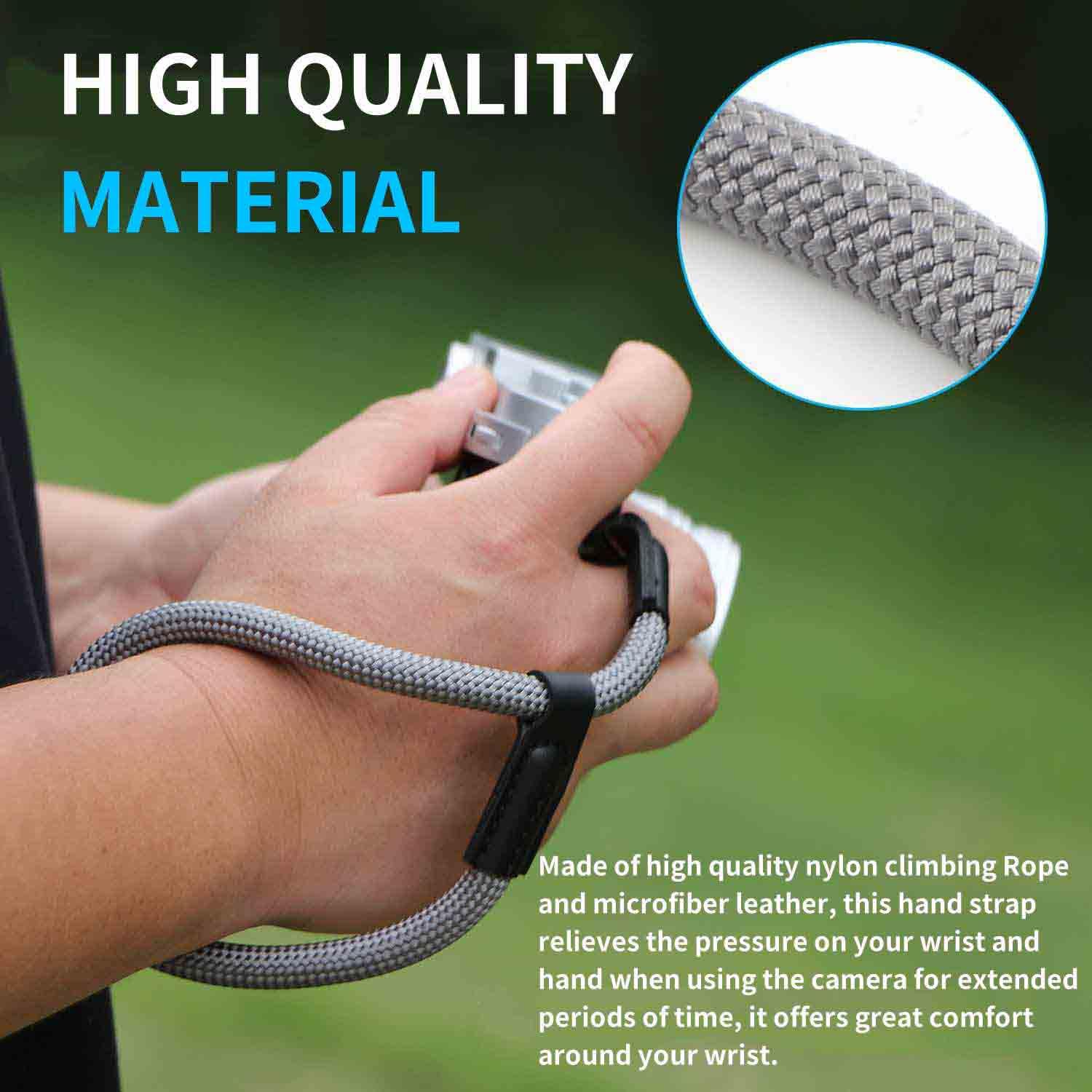 Camera Wrist Hand Strap Nylon Lanyard String Climbing Rope compatible for Fujifilm X-T5 X-T30 X-T20 X-T4 X-T3 Sony A6700 A6600 A6500 A6400 A6300 A6100 A6000 & More Mirrorless DSLR Cameras - Grey - Image 3