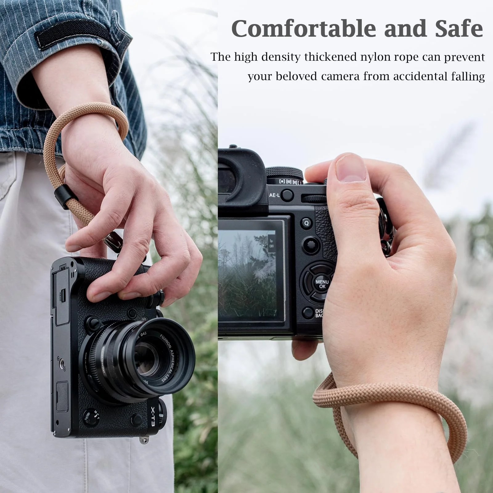 Camera Wrist Strap Rope,Camera Hand Strap Compatible with Fujifilm XT5 XH2S Nikon Z30 Z50 Canon EOS R6 R10 R50 Sony A6700 A6400 A6000 A7C II A7IV DSLR Camera - Khaki Beige - Image 4