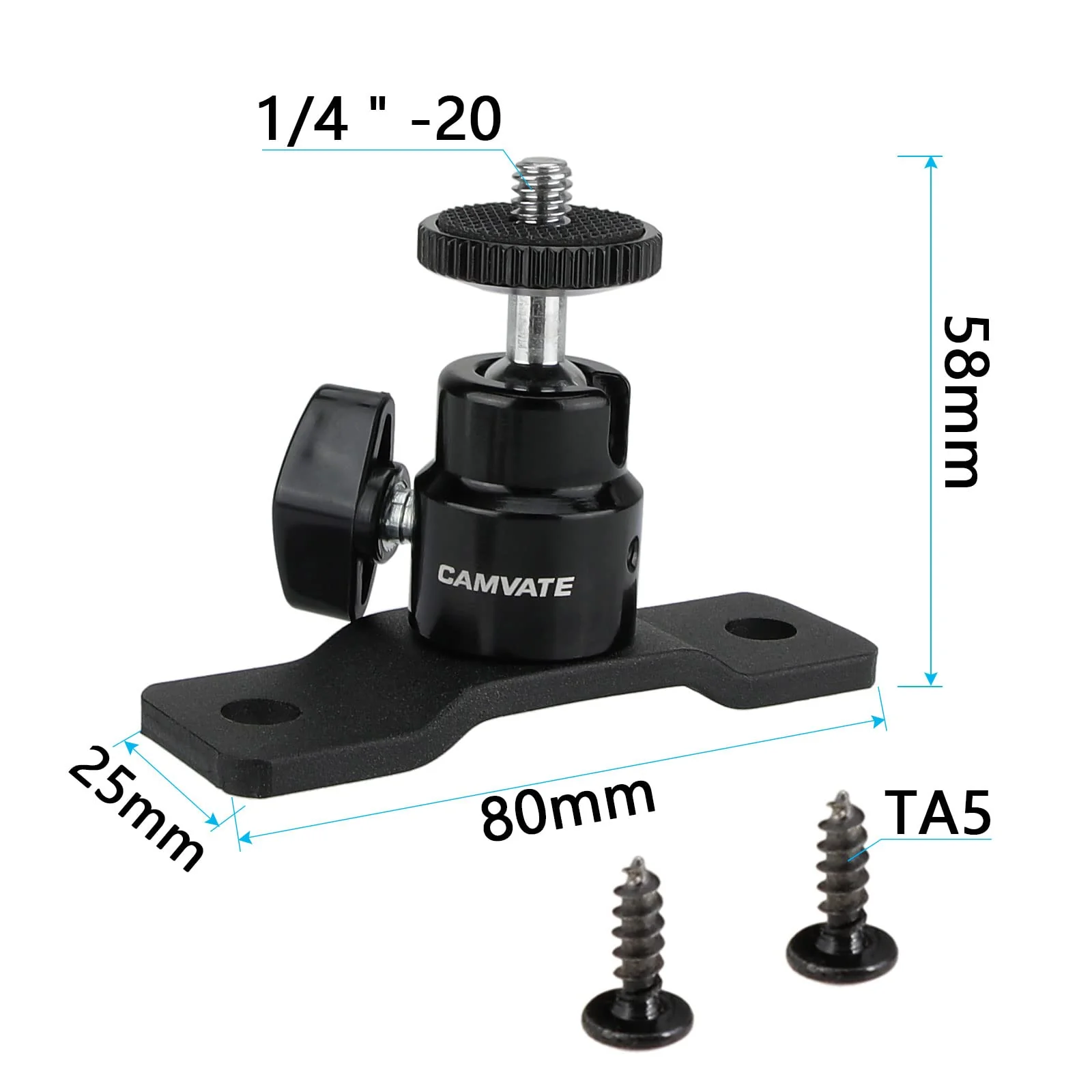 CAMVATE 1/4"-20 Ball Head with Bottom Pedestal Mount for Monitor/Surveillance System Support - 2324 - Image 2