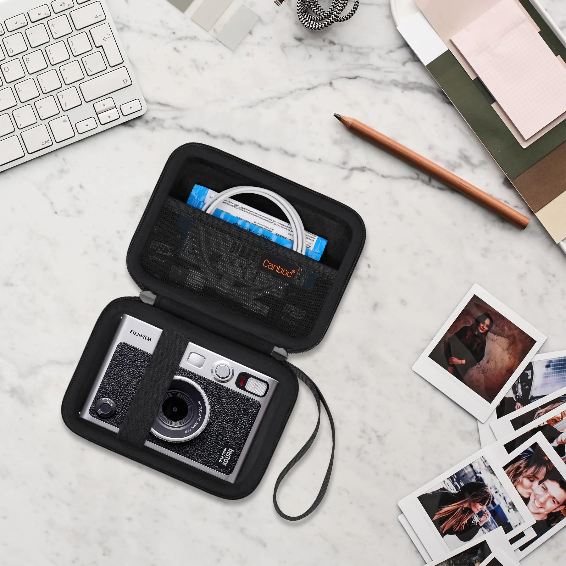 Canboc Carrying Case Compatible with Fujifilm Instax Mini EVO Instant Camera, Mesh Pocket fit Instax Mini Instant Film and Cable, Black - Image 7