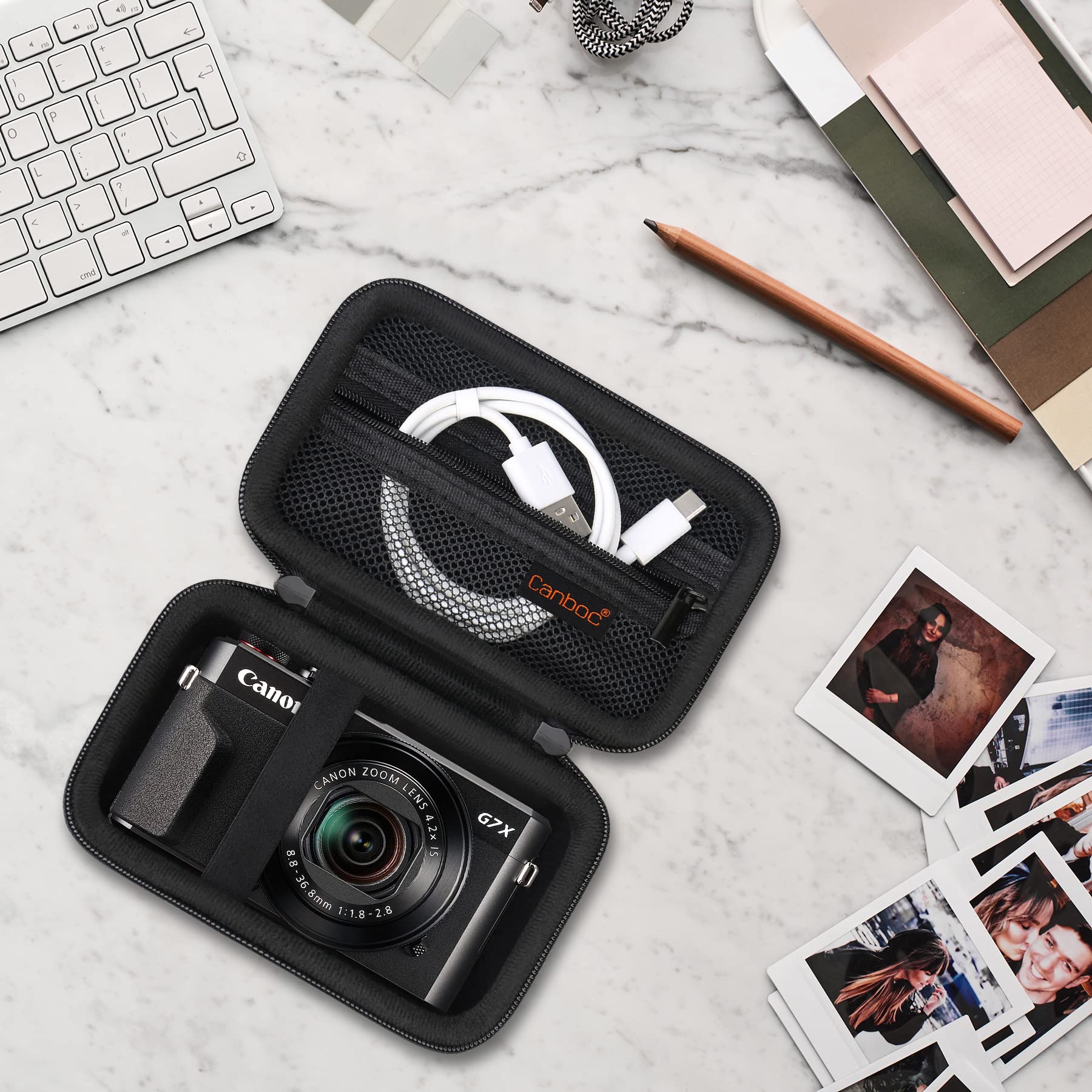 Canboc Carrying Case for Canon PowerShot G7 X Mark II/ G7 X Mark III / G5 X Mark II / G7X Digital Camera, Point and Shoot Vlogging Camera Bag, Zipper Mesh Pocket fits USB Cable, Batteries, Black Small-Black - Image 7