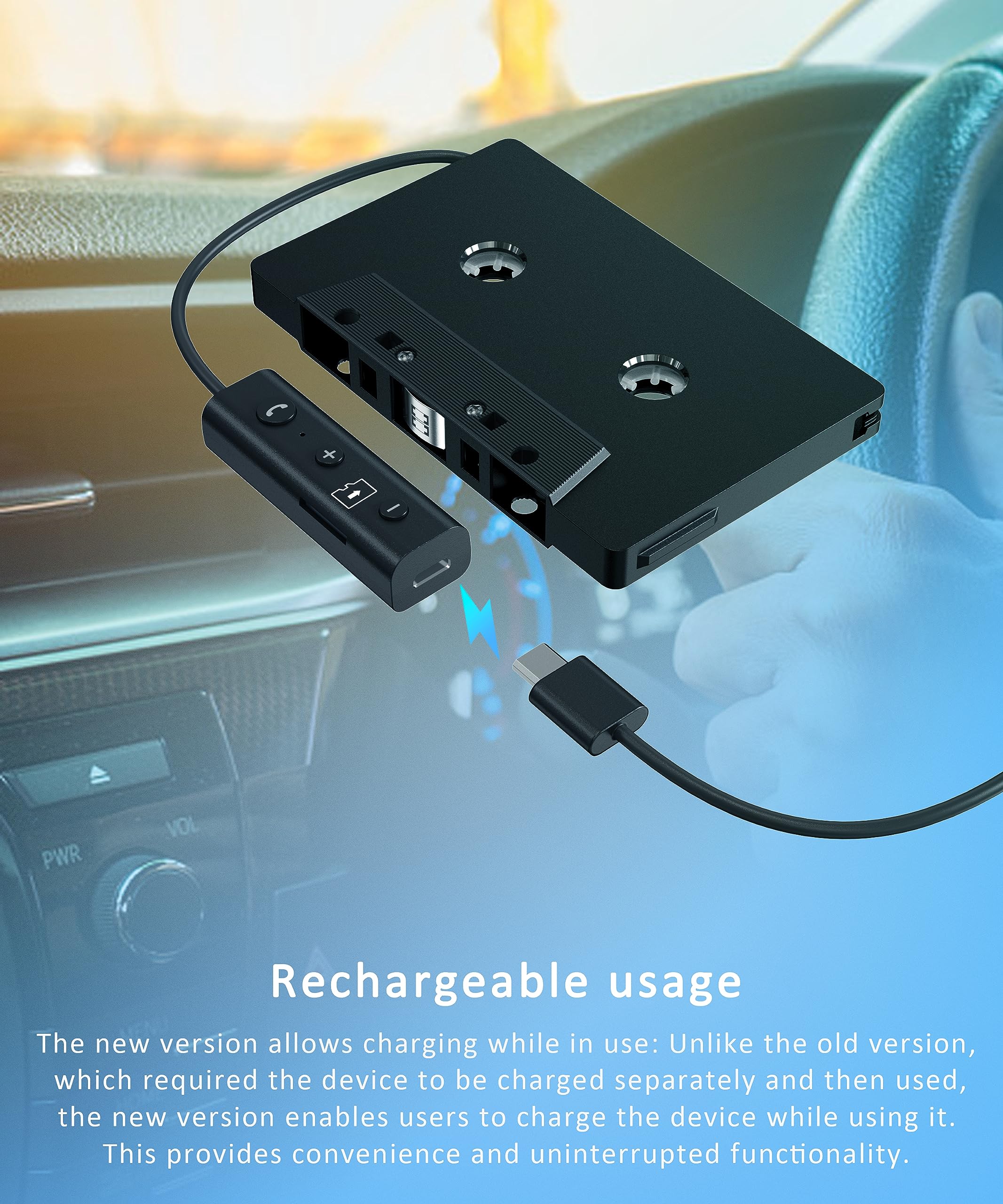 Car Audio Bluetooth Wireless Cassette Receiver, Bluetooth 5.0 Car Audio Stereo Cassette Vehicle Tape Converter Cassette Work While Charging Support TF Card - Image 2