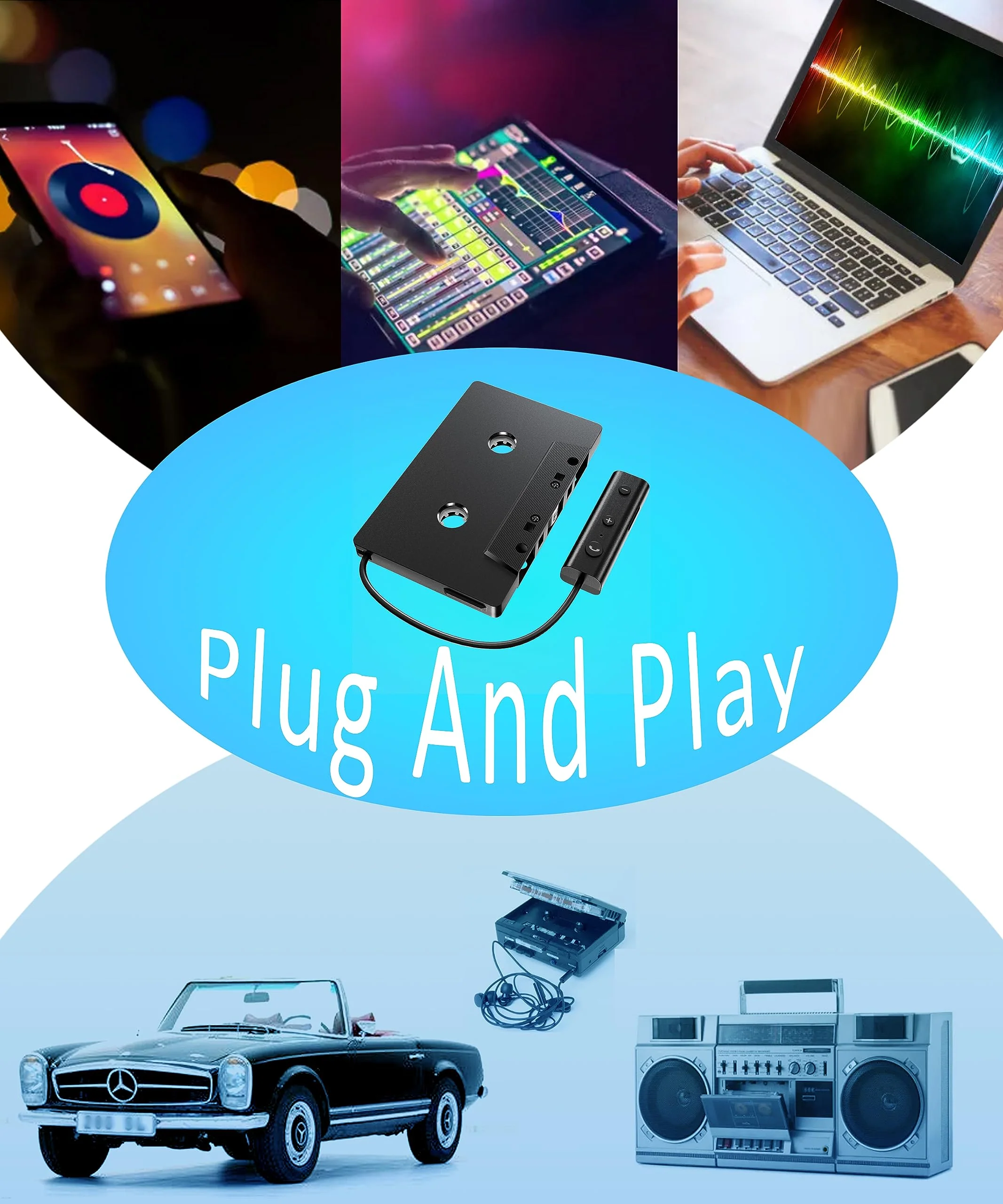 Car Audio Bluetooth Wireless Cassette Receiver, Bluetooth 5.0 Car Audio Stereo Cassette Vehicle Tape Converter Cassette Work While Charging Support TF Card - Image 5
