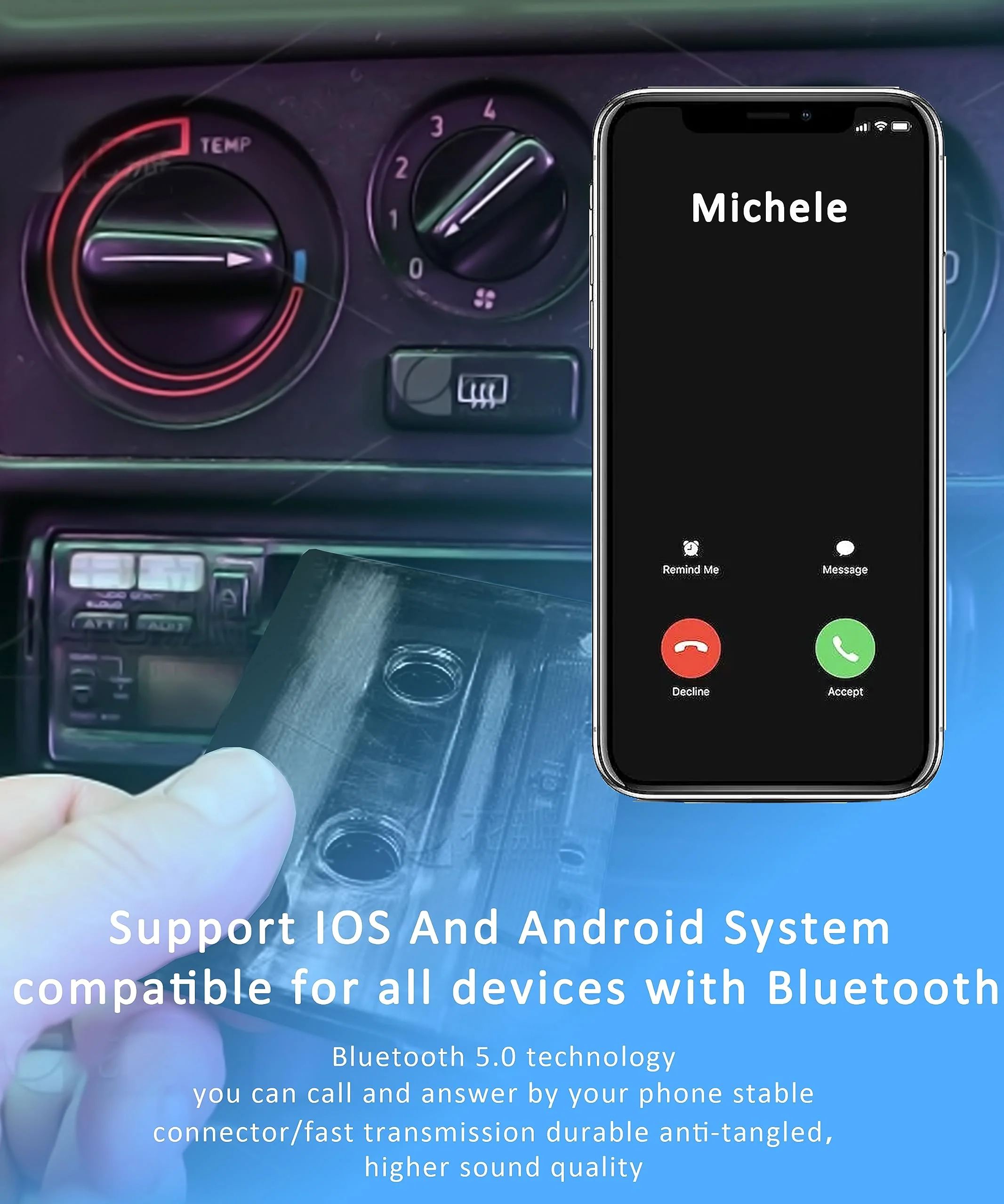 Car Audio Bluetooth Wireless Cassette Receiver, Bluetooth 5.0 Car Audio Stereo Cassette Vehicle Tape Converter Cassette Work While Charging Support TF Card - Image 6