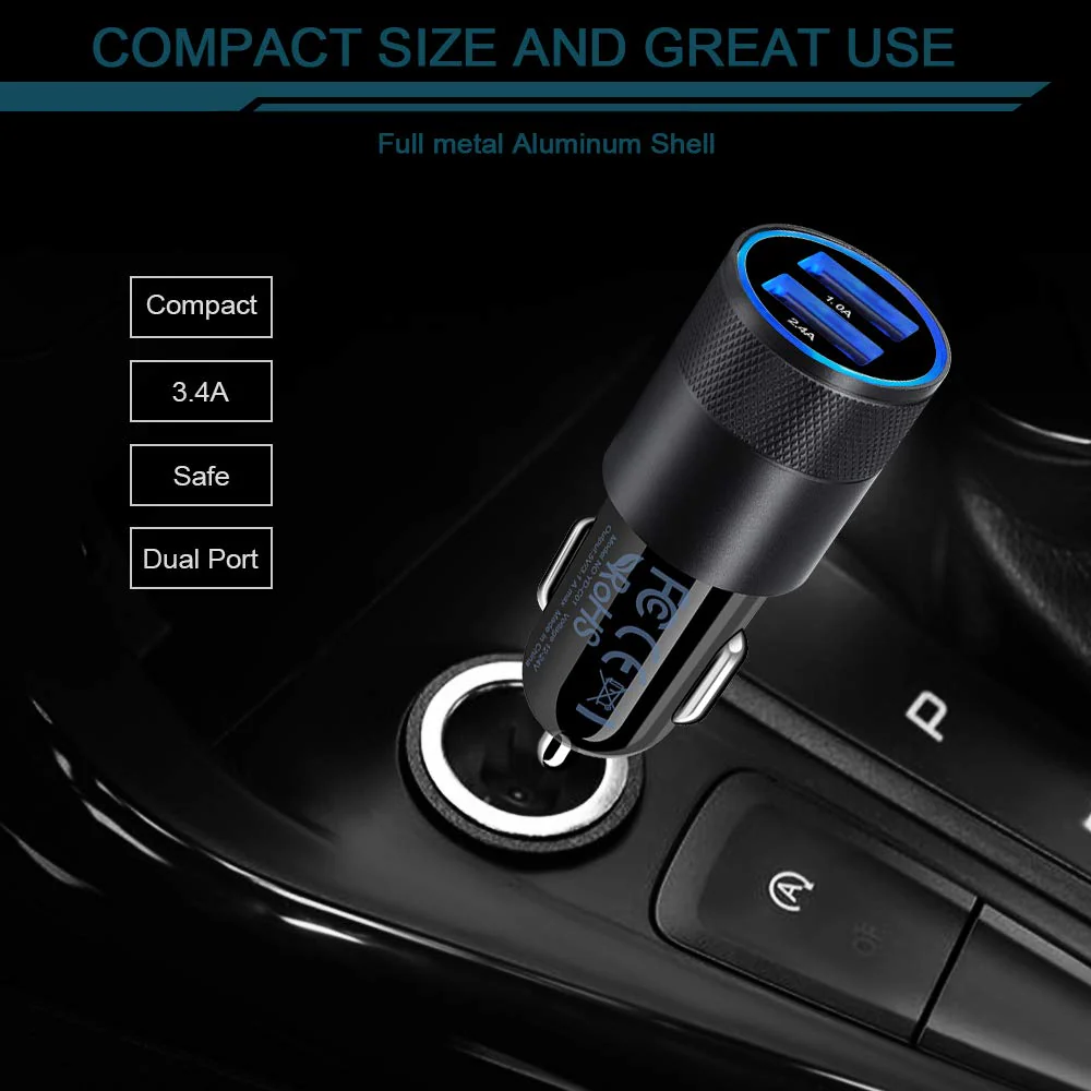 Car Charger, [2Pack] 3.4a Fast Charge Dual Port USB Cargador Carro Lighter Adapter for iPhone X XR XS Max 8 Plus 7s 6s 12 11 Pro Max, iPad, Samsung Galaxy S21+ S10 Plus S7 j7 S10e S9 Note 8, LG, GPS Black - Image 5