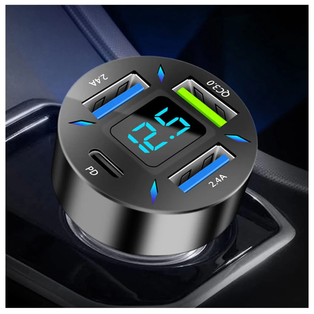 Car Charger 66W Super Fast Charging with USB PD&QC 3.0(Voltmeter&LED Lights) Universal Quick Charge for 12-24V Car Cigarette Lighter Plug,Compatible with iPhone 14 13 12,S22 S21 S20,iPad (BK351) BK351