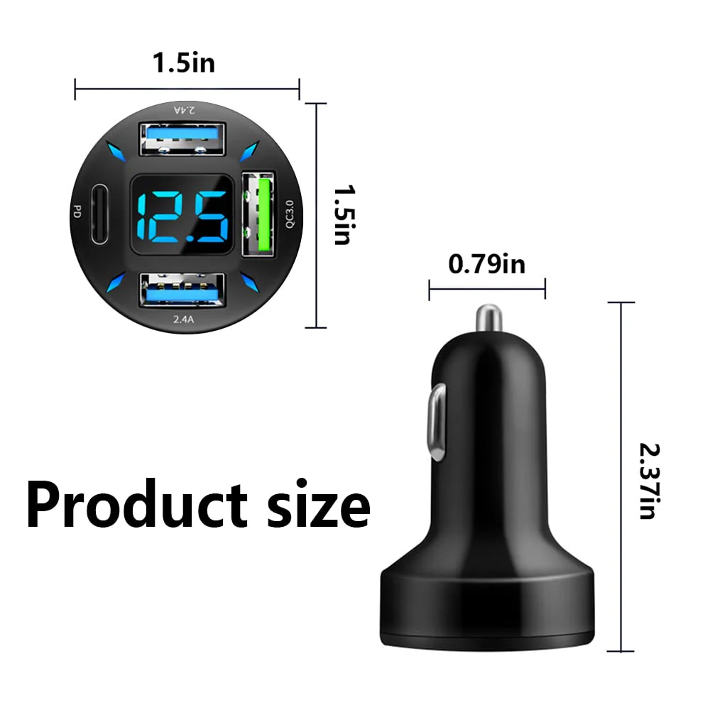 Car Charger 66W Super Fast Charging with USB PD&QC 3.0(Voltmeter&LED Lights) Universal Quick Charge for 12-24V Car Cigarette Lighter Plug,Compatible with iPhone 14 13 12,S22 S21 S20,iPad (BK351) BK351 - Image 2
