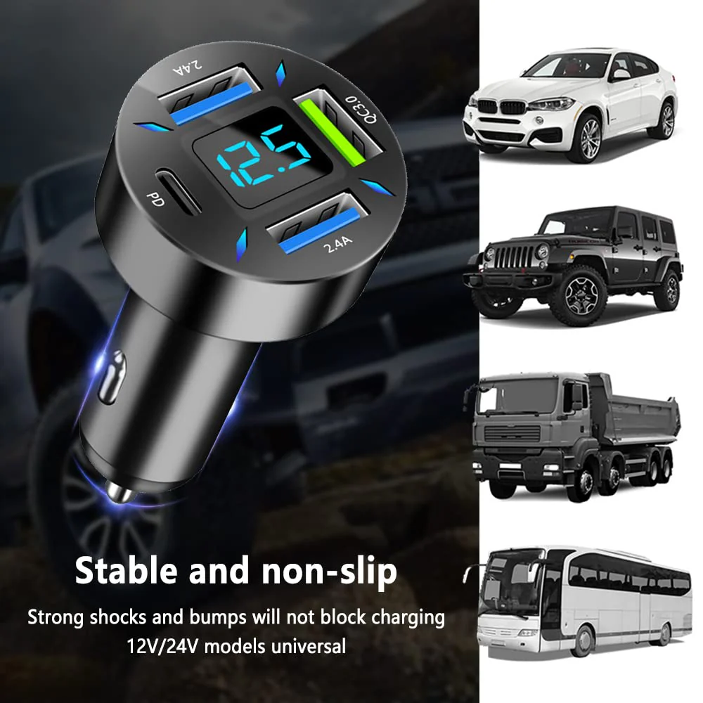 Car Charger 66W Super Fast Charging with USB PD&QC 3.0(Voltmeter&LED Lights) Universal Quick Charge for 12-24V Car Cigarette Lighter Plug,Compatible with iPhone 14 13 12,S22 S21 S20,iPad (BK351) BK351 - Image 6