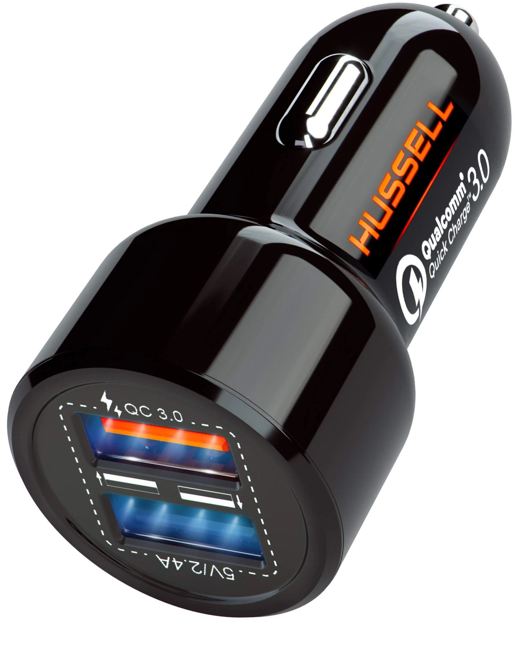 Car Charger Adapter by HUSSELL - USB Car Charger Dual Port, Qualcomm Quick Charge 3.0 + 5.4A/30W, 4X Fast - Compatible w/Any Cell Phone, iPhone Apple Samsung LG Nexus & Tablets