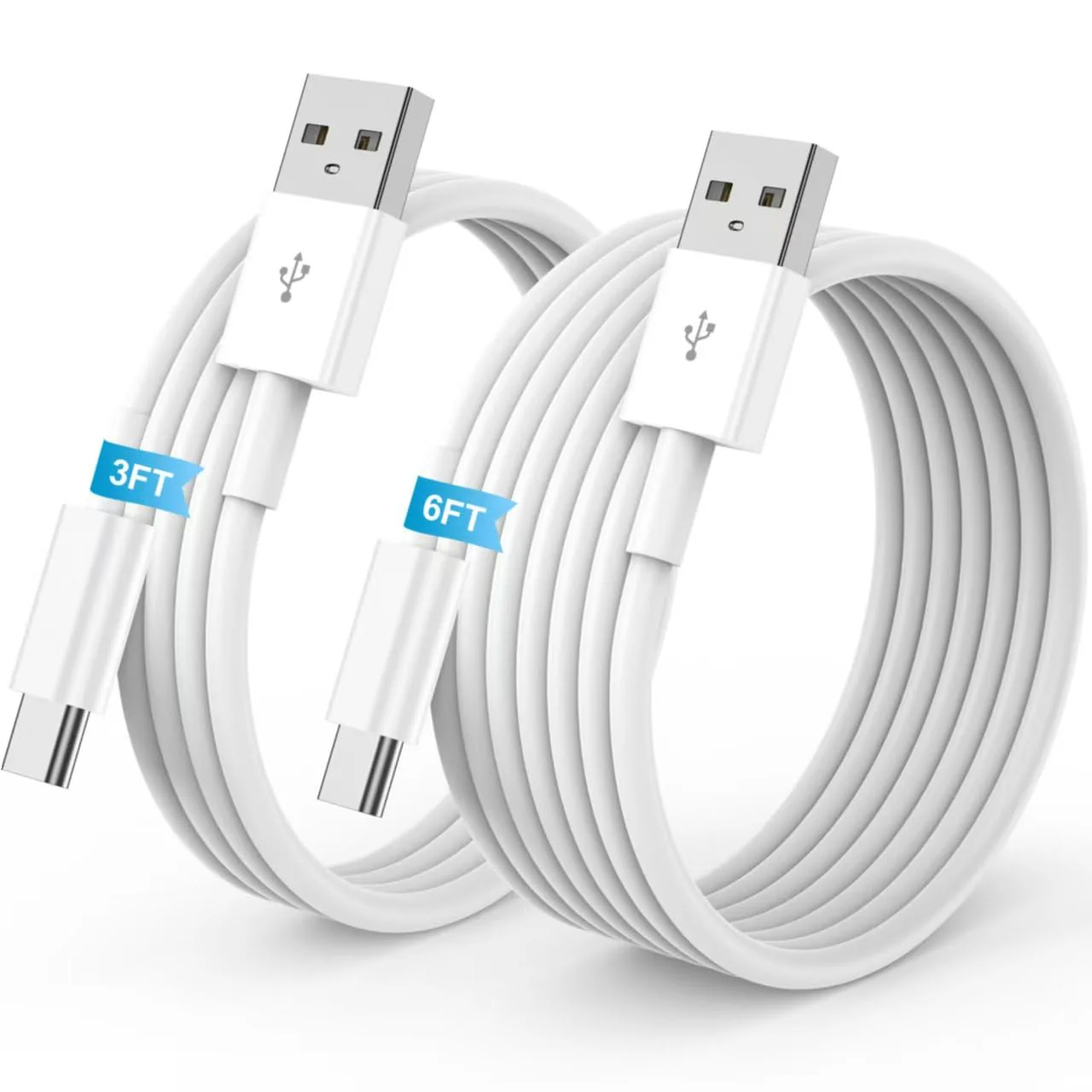 Car Charger for iPhone 16 15 Carplay Cable, 2Pack [3FT+6FT] USB A to USB C Charging Cord for Apple for iPhone 16 15/Plus/Pro Max, for iPad Pro 12.9/11, Air 5th/4th Gen, Mini 6th Gen 3ft+6ft White