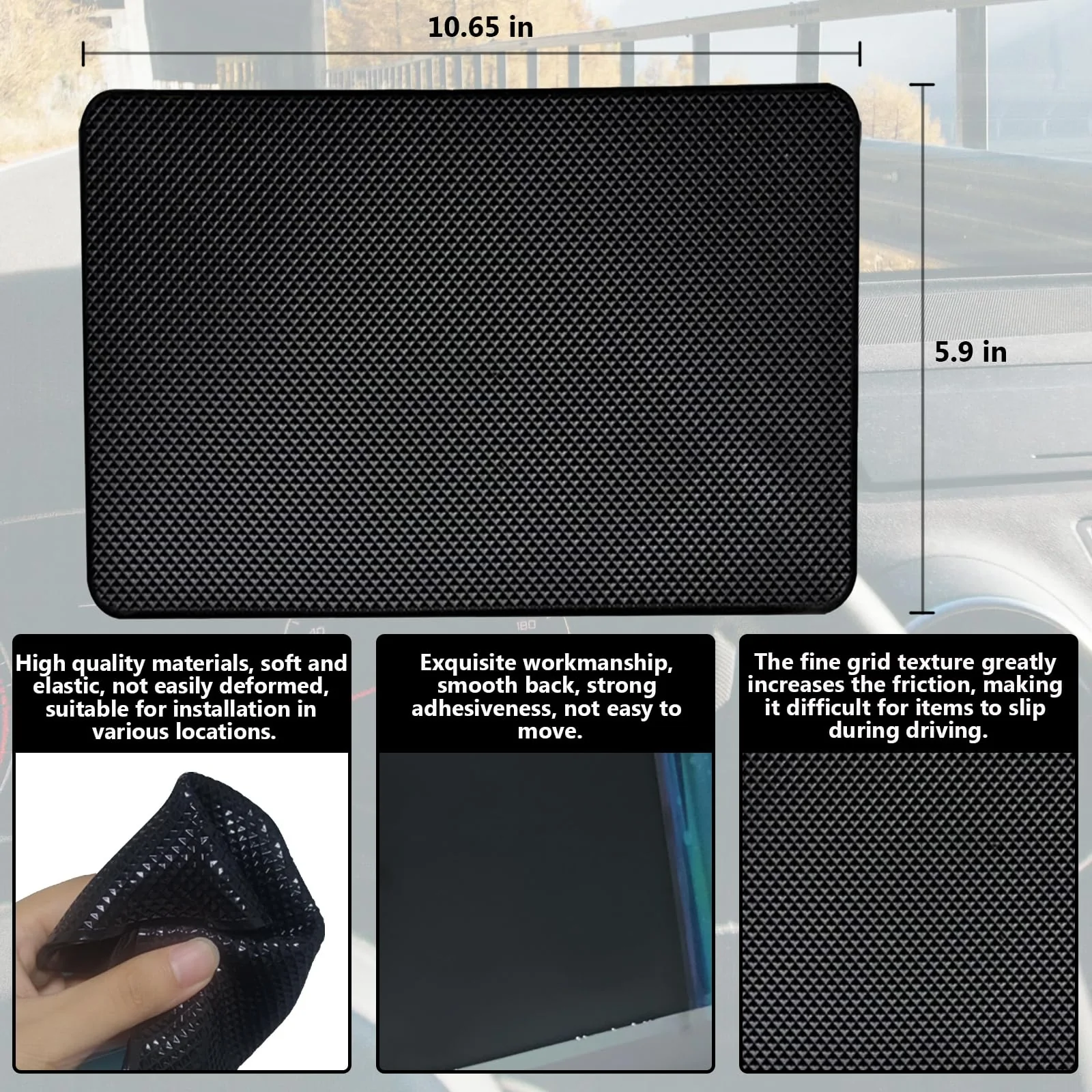 Car Dashboard Anti-Slip Mat, 10.6”x 5.9” Anti-Slip Sticky Pad for Car Dashboard, Non-Slip Mat for Phones, Sunglasses, Electronics & Accessories – Reusable Sticky Dash Fix, Heat-Resistant, No Residue - Image 2