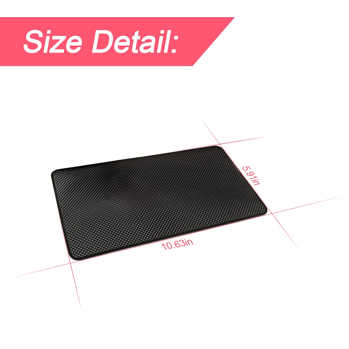 Car Dashboard Anti-Slip Rubber Pad, 10.6"x 5.9" Universal Non-Slip Car Magic Dashboard Sticky Adhesive Mat for Phones Sunglasses Keys Electronic Devices and More Use (Black/Grid) Black/Grid - Image 2