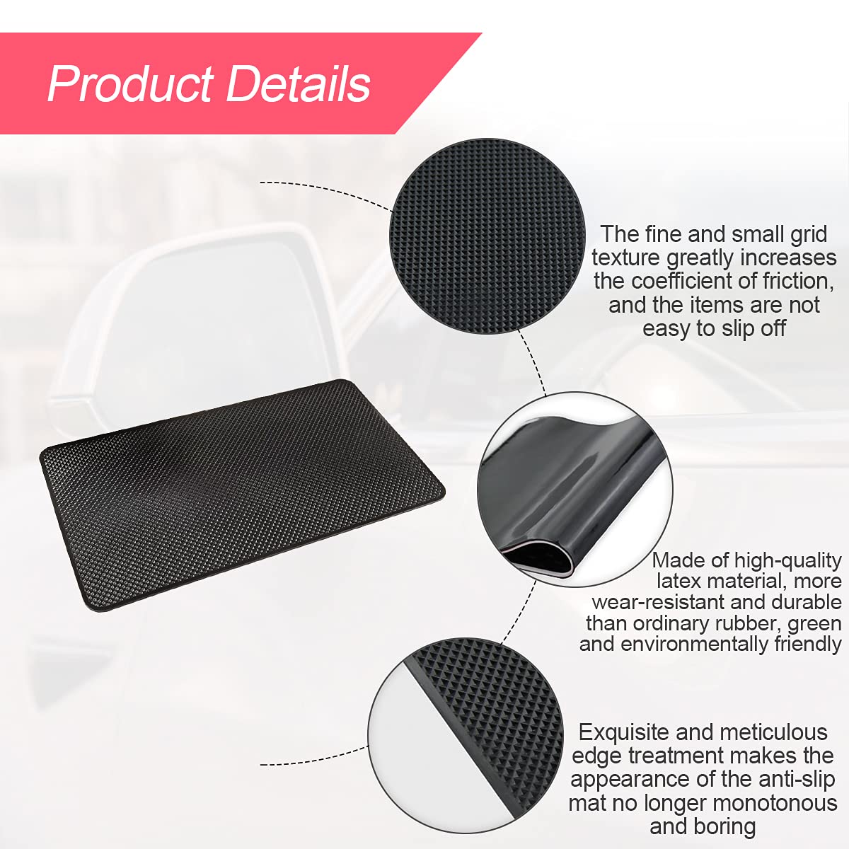 Car Dashboard Anti-Slip Rubber Pad, 10.6"x 5.9" Universal Non-Slip Car Magic Dashboard Sticky Adhesive Mat for Phones Sunglasses Keys Electronic Devices and More Use (Black/Grid) Black/Grid - Image 3