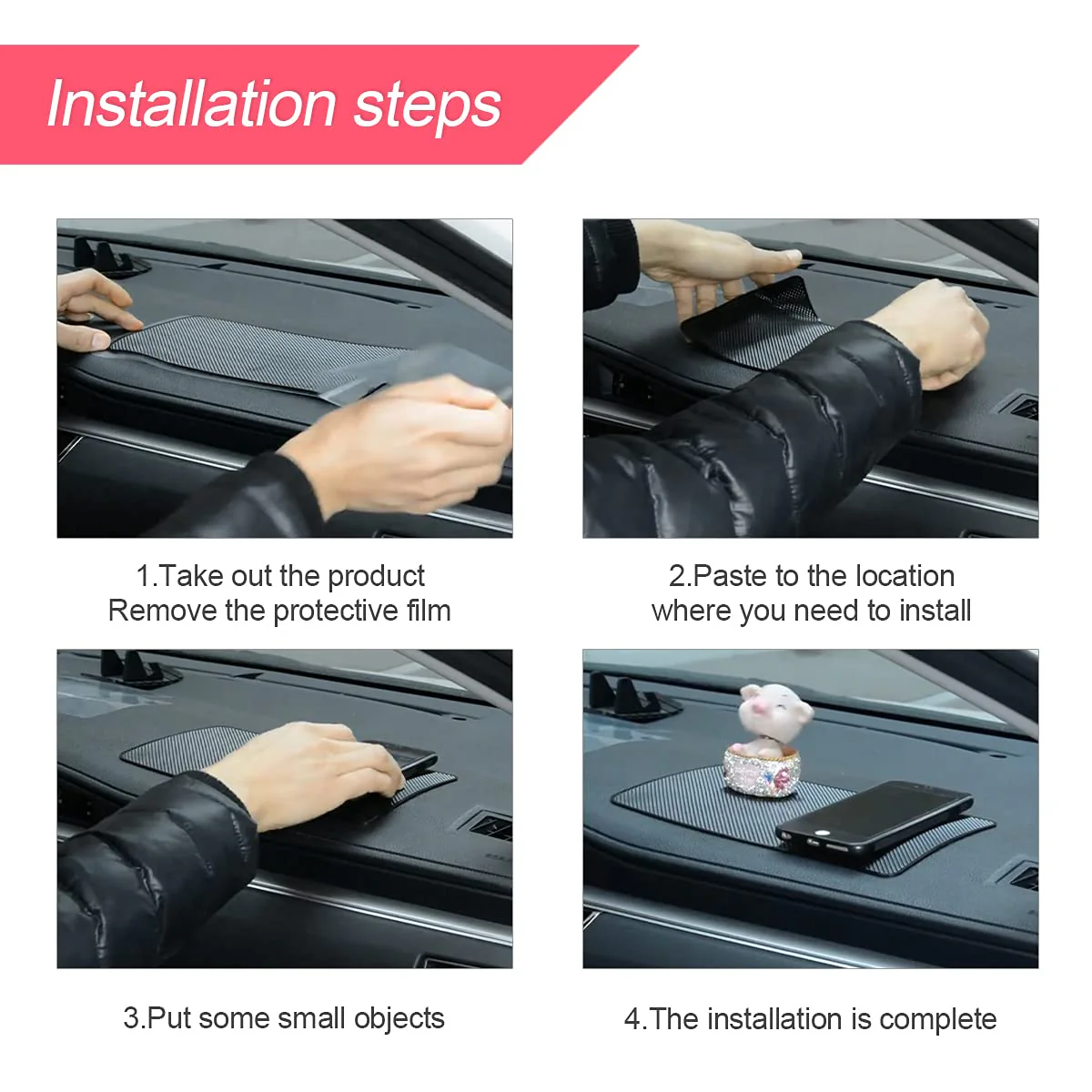 Car Dashboard Anti-Slip Rubber Pad, 10.6"x 5.9" Universal Non-Slip Car Magic Dashboard Sticky Adhesive Mat for Phones Sunglasses Keys Electronic Devices and More Use (Black/Grid) Black/Grid - Image 5