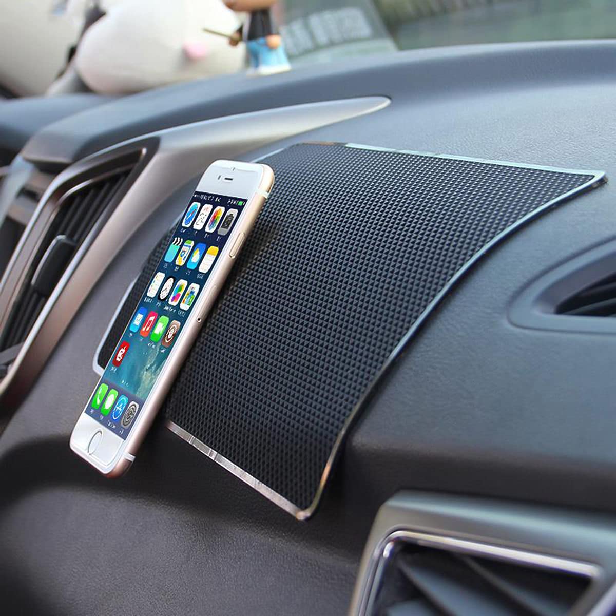 Car Dashboard Anti-Slip Rubber Pad, 10.6"x 5.9" Universal Non-Slip Car Magic Dashboard Sticky Adhesive Mat for Phones Sunglasses Keys Electronic Devices and More Use (Black/Grid) Black/Grid - Image 6