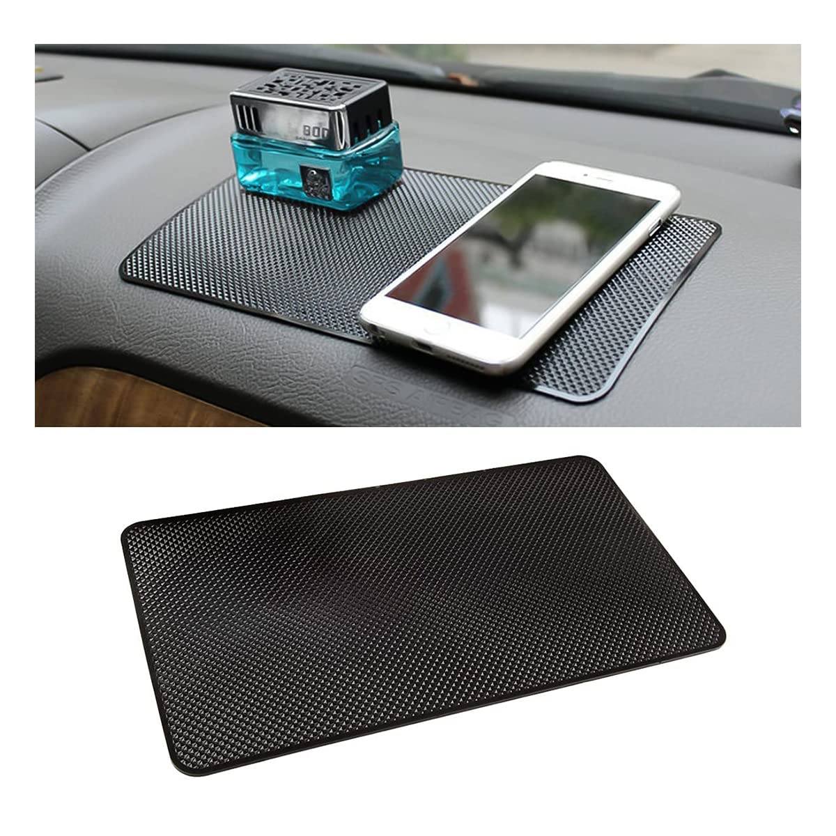 Car Dashboard Anti-Slip Rubber Pad, 10.6"x 5.9" Universal Non-Slip Car Magic Dashboard Sticky Adhesive Mat for Phones Sunglasses Keys Electronic Devices and More Use (Black/Grid) Black/Grid - Image 8
