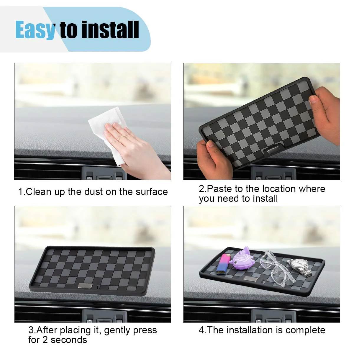 Car Dashboard Non Slip Mat, 11.06'' x 5.98'' Universal Grid Multi-Functional Sticky Adhesive Pad, Dash Sticky Gripping Mat for Cell Phones, Keys, Sunglasses, Electronic Devices, GPS (Black Gray) Black Gray - Image 4