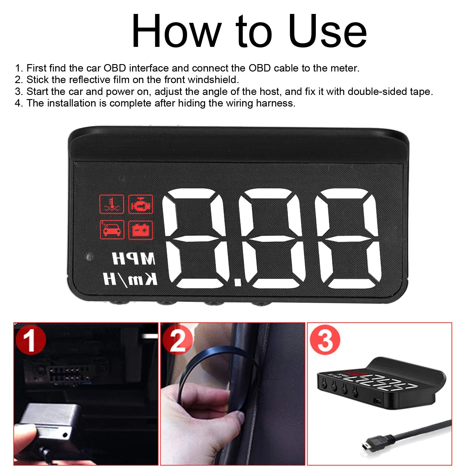 Car Head Up Display, HUD Display Windshield Projector Multi‑Function Gauge Warning Alarm Fatigue Driving Reminder - Image 5