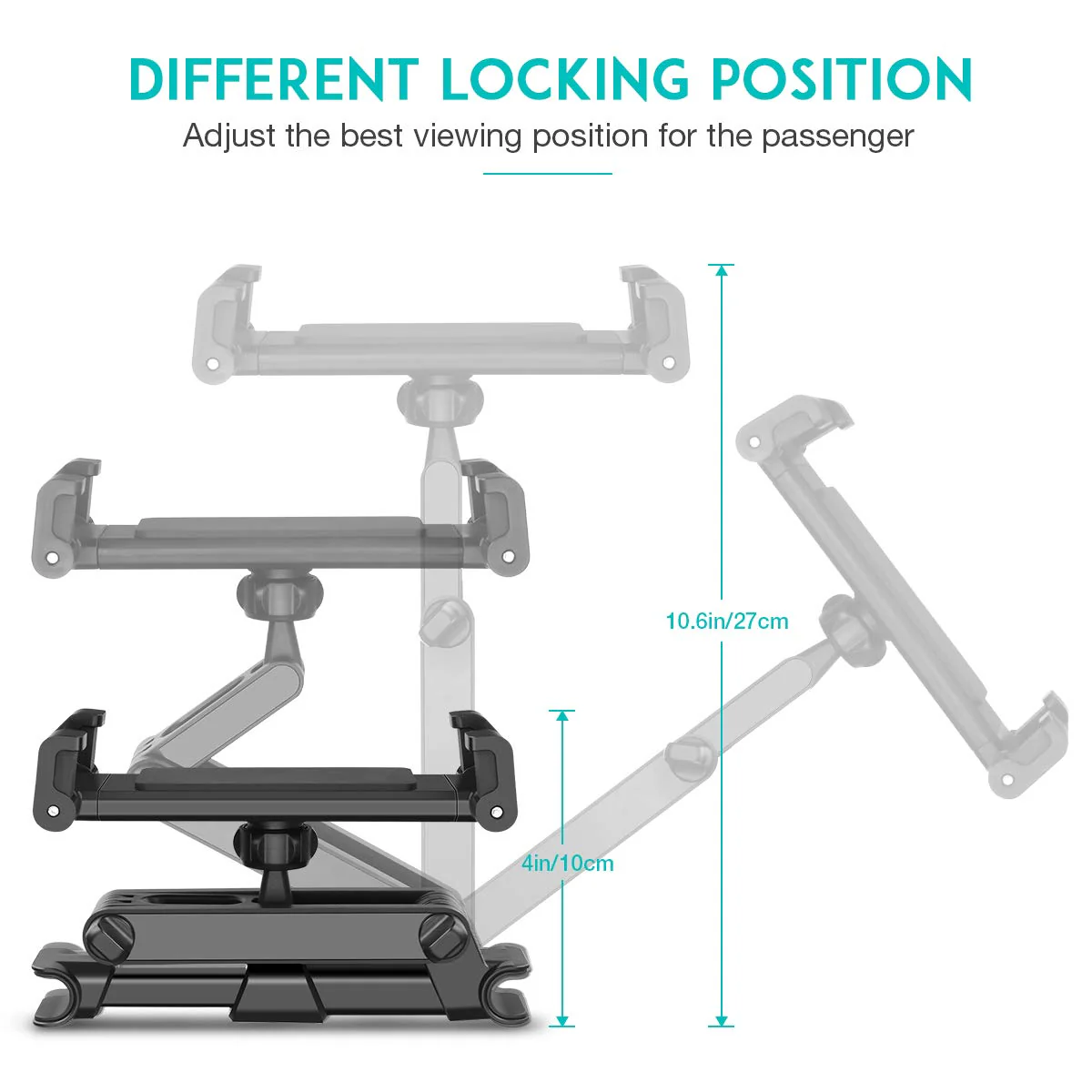 Car Headrest Mount, Angle Adjustable Headrest Tablet Mount, Universal Tablet Holder for Car Backseat, for 5" to 12.9" iPad/Tablet/Smartphone/Nintendo Switch - Image 4
