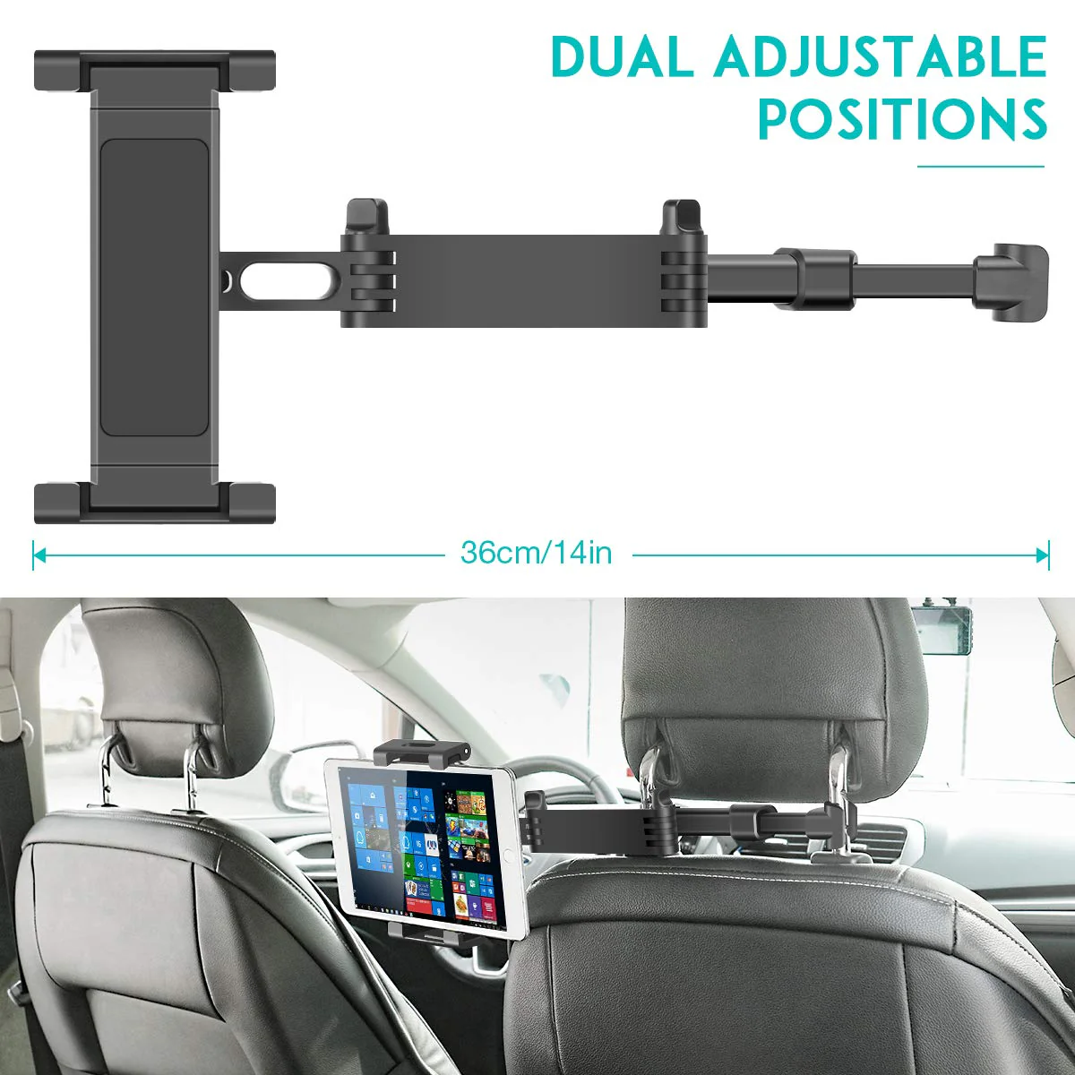 Car Headrest Mount, Angle Adjustable Headrest Tablet Mount, Universal Tablet Holder for Car Backseat, for 5" to 12.9" iPad/Tablet/Smartphone/Nintendo Switch - Image 7