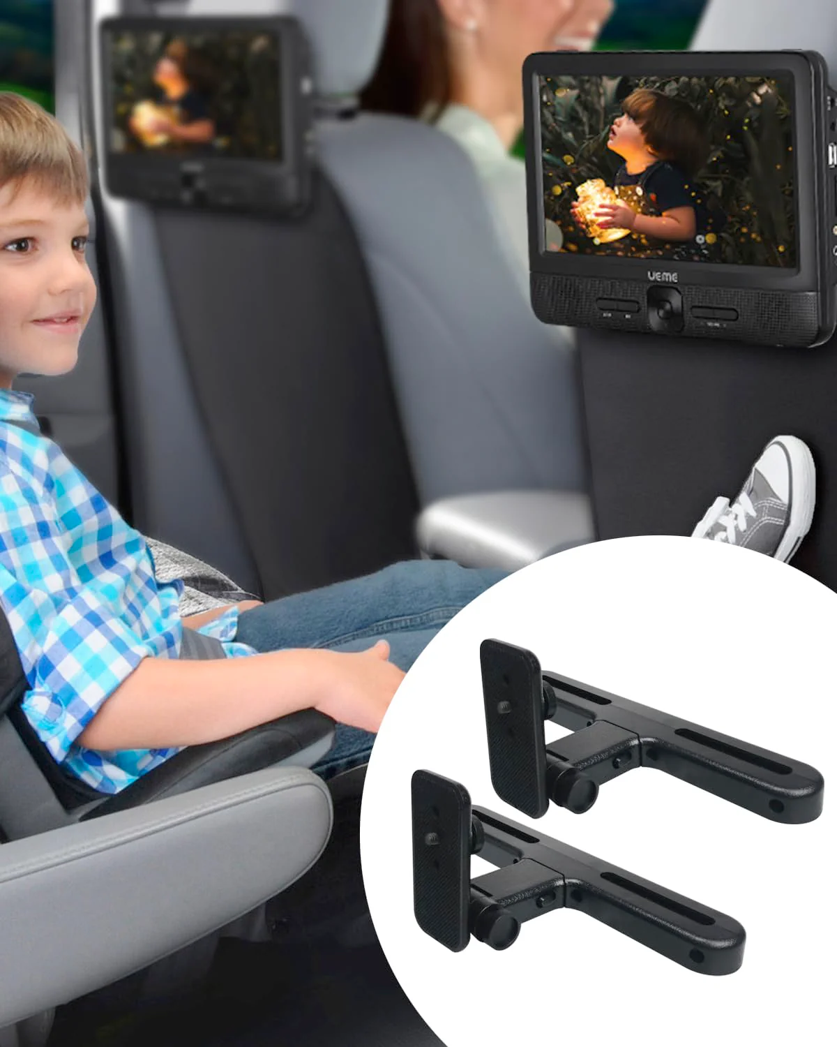 Car Headrest Mounts, Angle Adjustable Headrest Dual Screen DVD Player Mount Holders, 2 Mounting Brackets for UEME/WONNIE/FANGOR/SYLVANIA Dual Screen DVD Players - Image 4