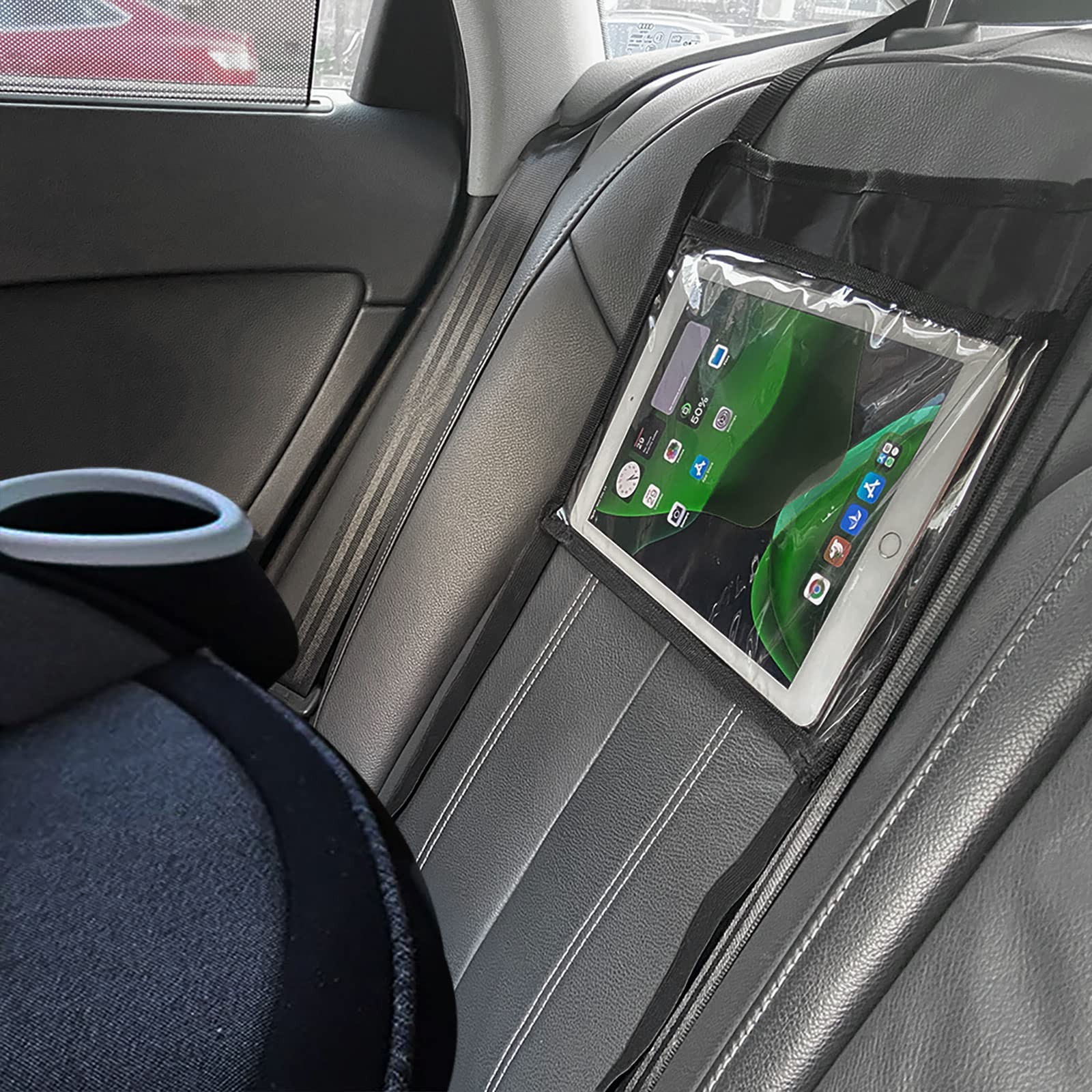 Car iPad Kindle Tablet Holder for Rear and Forward Facing Mirror, Car Mount Hanger Case for Vehicle Backseat Headrest Up to 10.5', Lightweight Washable and Portable (Black) Black