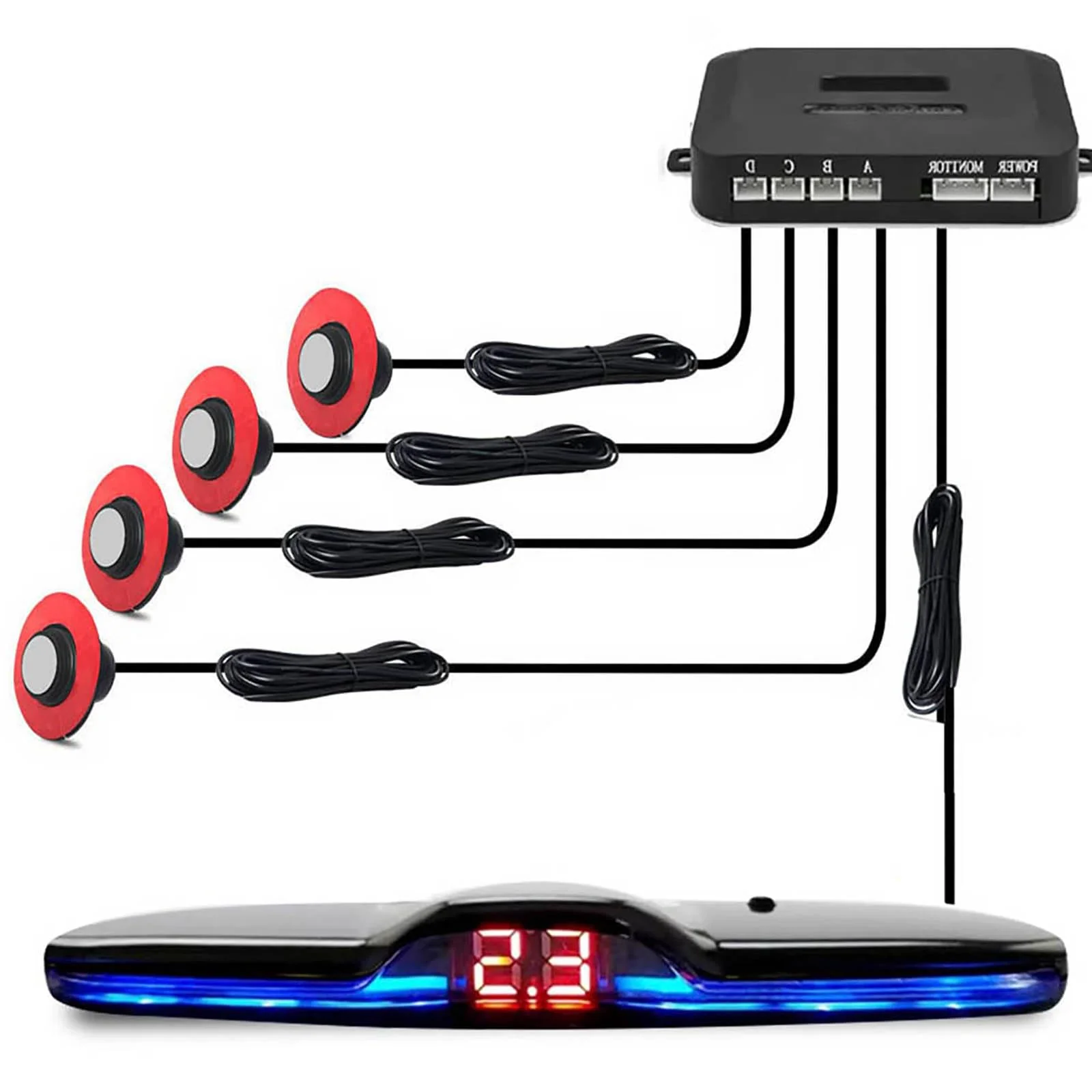 Car Parktronic Parking Built-in Plane Sensors Rear Reversing Radars System with 4 Sensors LED Light Distance Display Warning Buzzer Distance Detection… Silvery