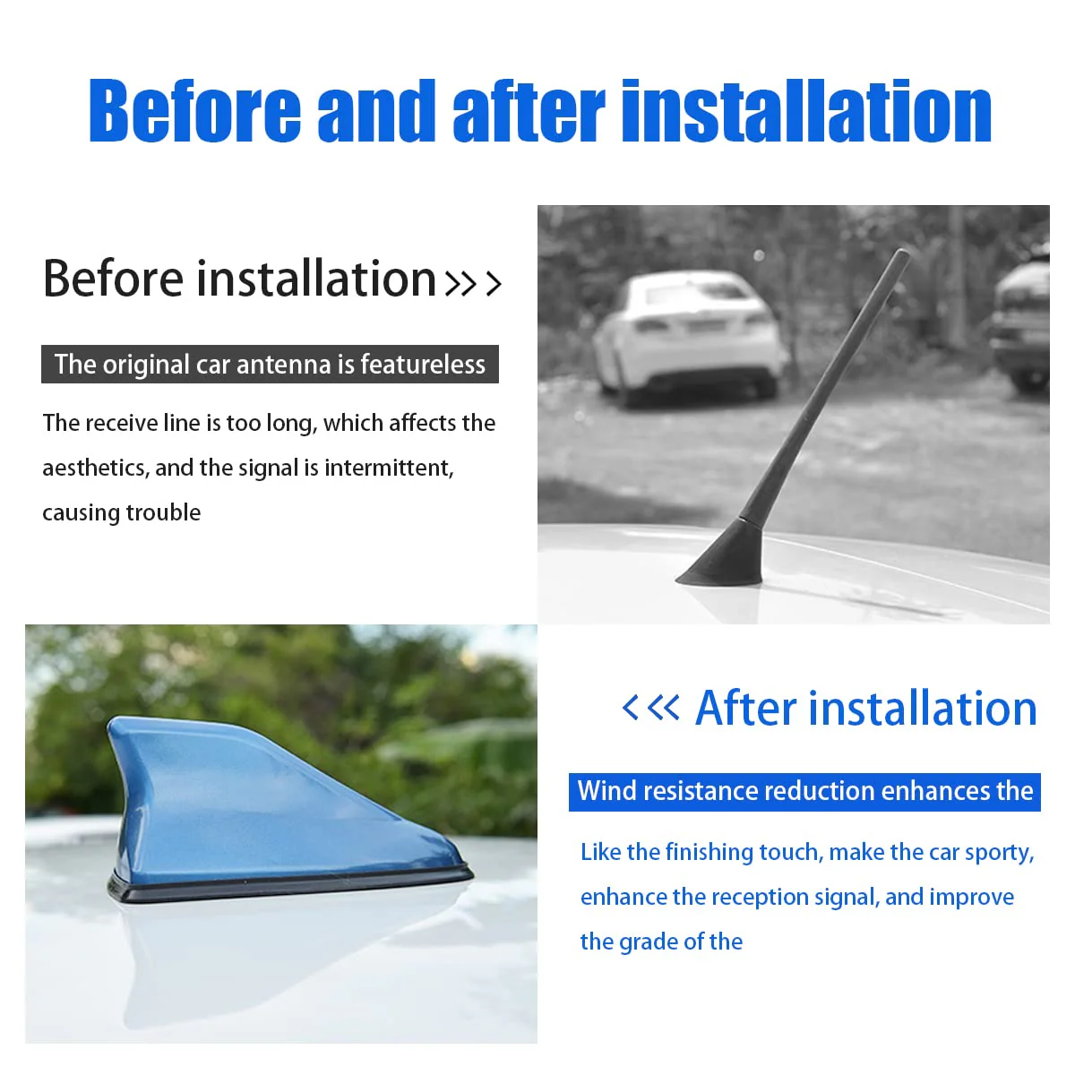 Car Shark Fin Antenna Cover, Roof Aerial Base AM/FM Radio Signal for Car SUV Truck, Vehicle Shark Fin Shape Cover with Adhesive Tape, Car Accessories Antenna Replacement Fits Most Cars (Black) Black - Image 3