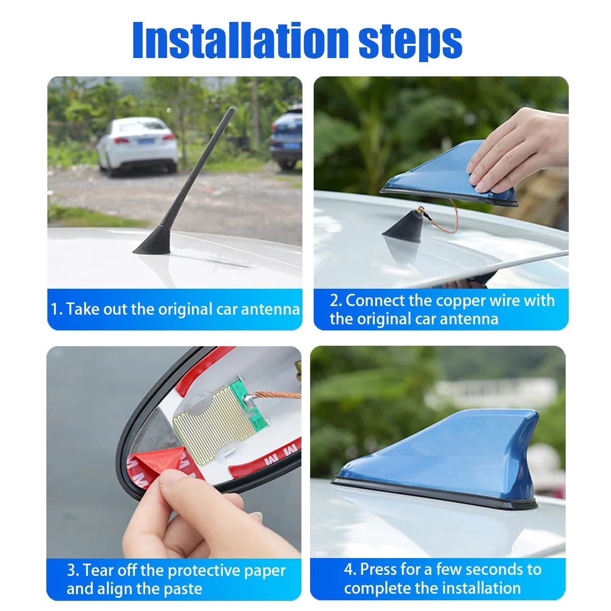 Car Shark Fin Antenna Cover, Roof Aerial Base AM/FM Radio Signal for Car SUV Truck, Vehicle Shark Fin Shape Cover with Adhesive Tape, Car Accessories Antenna Replacement Fits Most Cars (Black) Black - Image 6