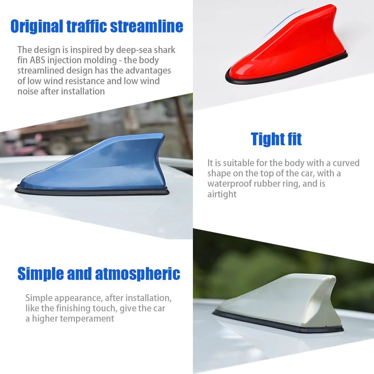 Car Shark Fin Antenna Cover, Roof Aerial Base AM/FM Radio Signal for Car SUV Truck, Vehicle Shark Fin Shape Cover with Adhesive Tape, Car Accessories Antenna Replacement Fits Most Cars (Black) Black - Image 7