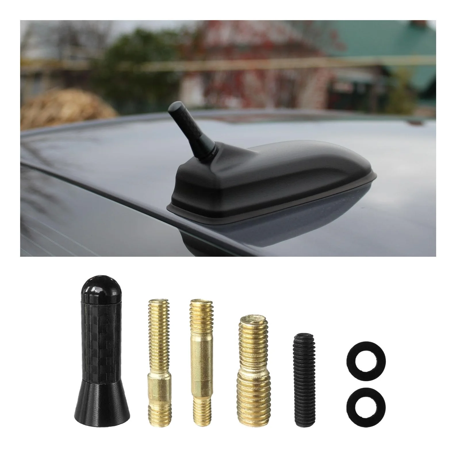 Car Short Antenna, 1.37" Stubby Aluminum Radio Antenna Replacement, Carbon Fiber Antenna Kit with Screws, AM/FM Roof Mount Car Radio Reception Antenna Mast for Most Cars SUVs (Black) Black