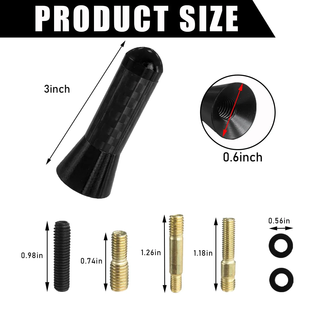 Car Short Antenna, 1.4 Inch Aluminum Auto Roof Mount Short Antenna, Radio Antenna Mast Replacement with Screws Universal for Most Vehicles, Universal Car Accessories (Black) Black - Image 2