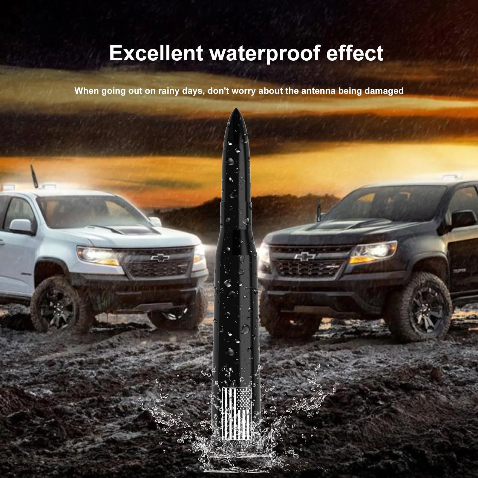 Car Truck Antenna with Tire Valve Caps American Flag Universal Short Replacement for GMC Sierra Chevy Silverado Dodge Ram 1500 2500 3500 Ford F150 F250 F350 Super Duty Raptor Radio Accessories, Black 5.5 inch - Image 5