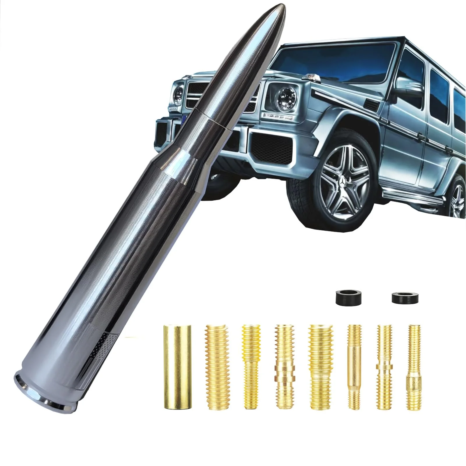 Car Truck Bullet Antenna Decoration Accessories Universal Replacement for GMC Sierra Chevy Silverado Dodge Ram 1500 2500 3500 Ford F150 F250 F350 Radio Accessories (Silver Without American Flag) Silver without American Flag - Image 8