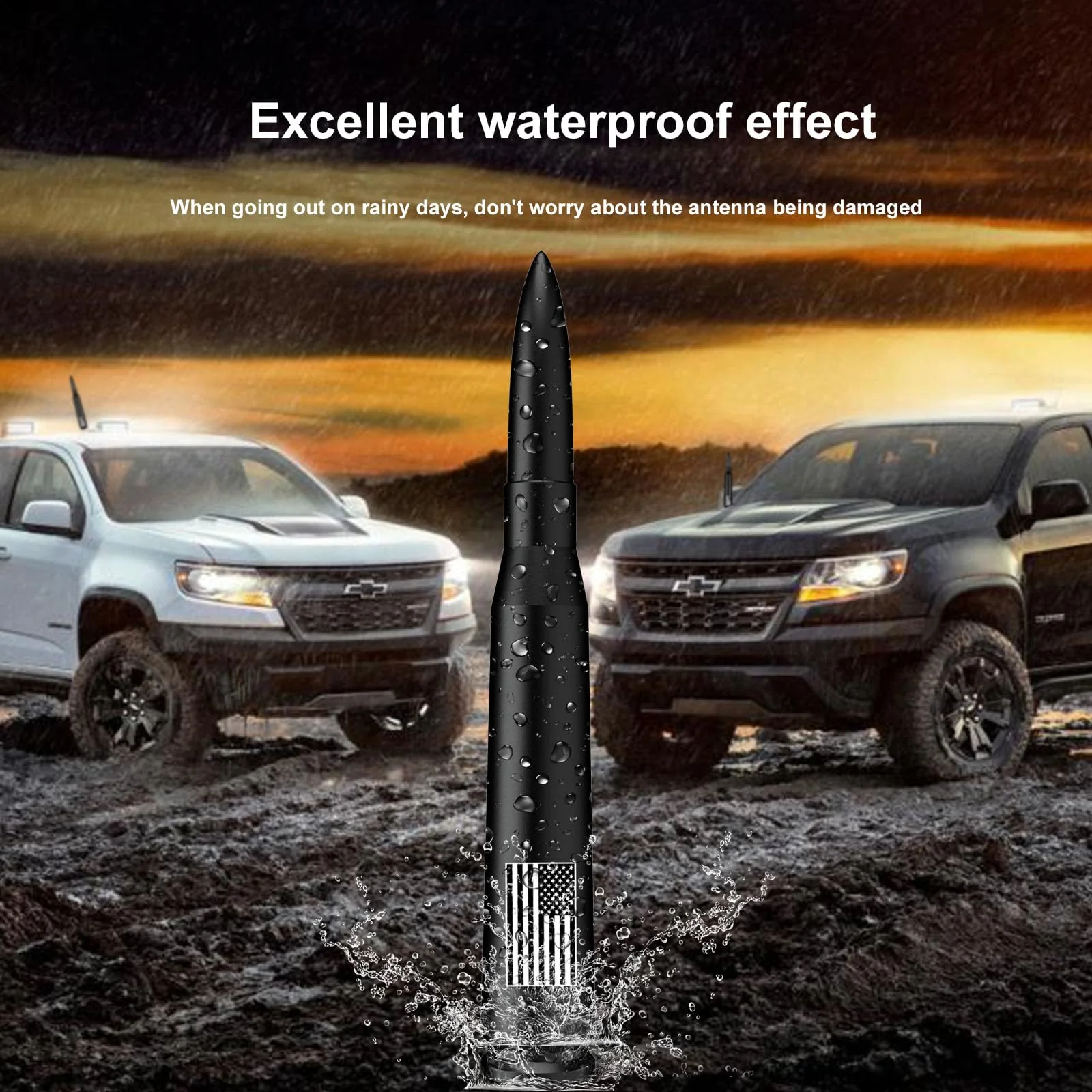 Car Truck Bullet Antenna with Tire Valve Caps American Flag Universal Short Replacement for GMC Sierra Chevy Silverado Dodge Ram 1500 2500 3500 Ford F150 F250 F350 Super Duty Accessories, Matte Black 5.5 inch - Image 4