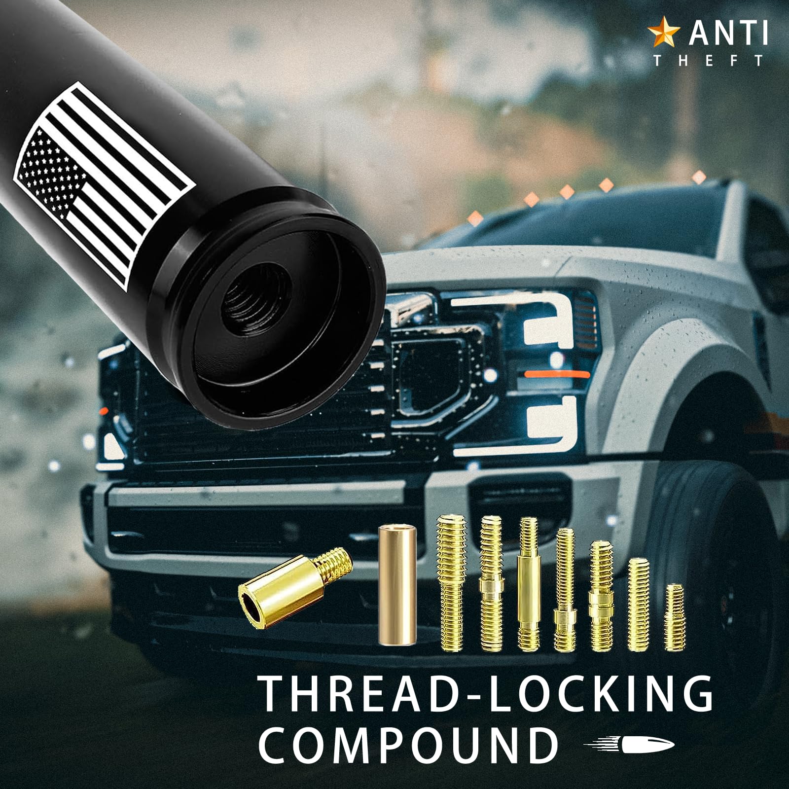 Car Truck Bullet Antenna with Valve Stem Caps - Mast for GM Chevy Silverado 1500 2500 3500 HD Avalanche Ford F150 F250 F350 Denali Heavy Duty Pickup Car Accessories(Black) - Anti Theft Desgin 5.5 inch Anti Theft Black Style - Image 3