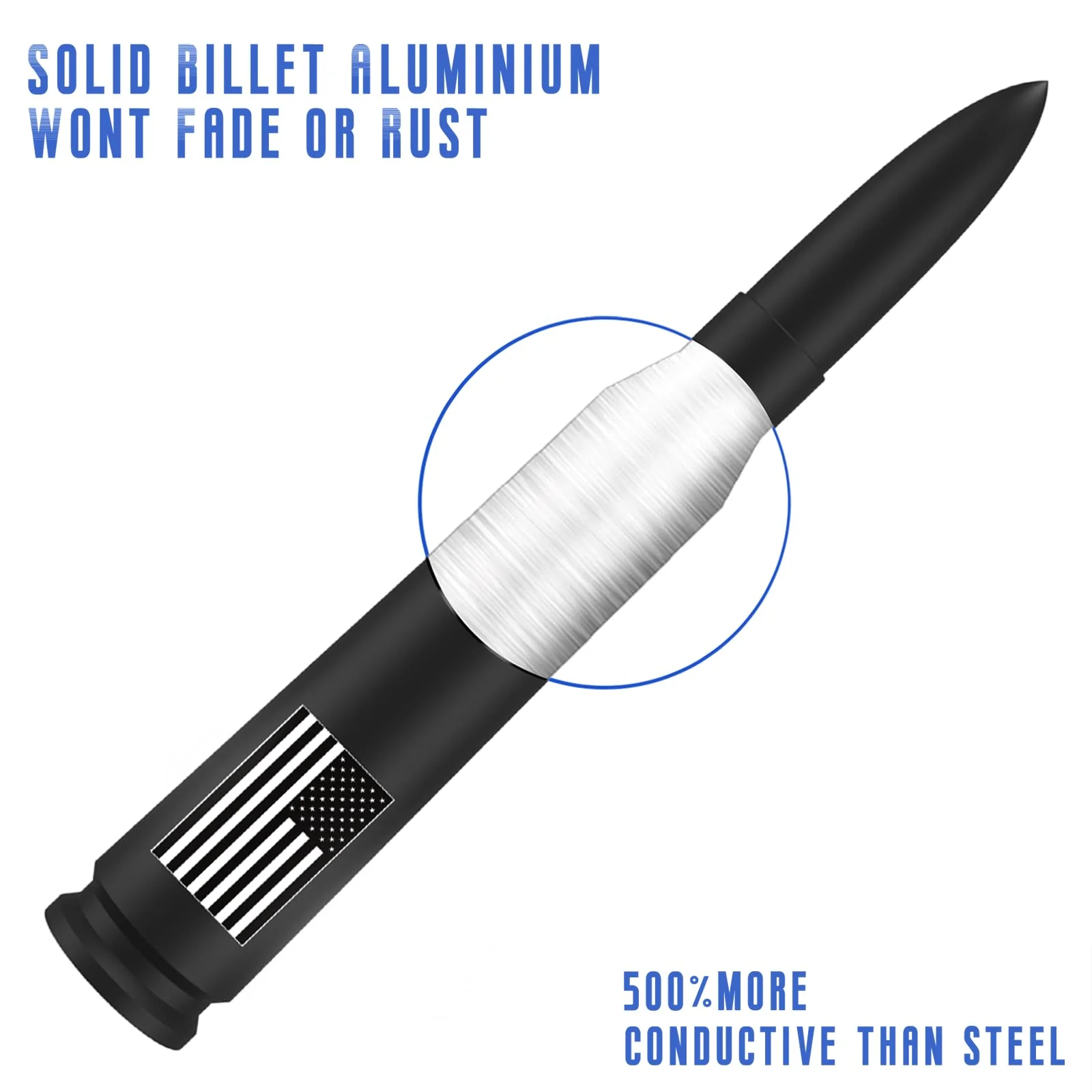 Car Truck Bullet Antenna with Valve Stem Caps - Mast for GM Chevy Silverado 1500 2500 3500 HD Avalanche Ford F150 F250 F350 Denali Heavy Duty Pickup Car Accessories(Black) - Anti Theft Desgin 5.5 inch Anti Theft Black Style - Image 5