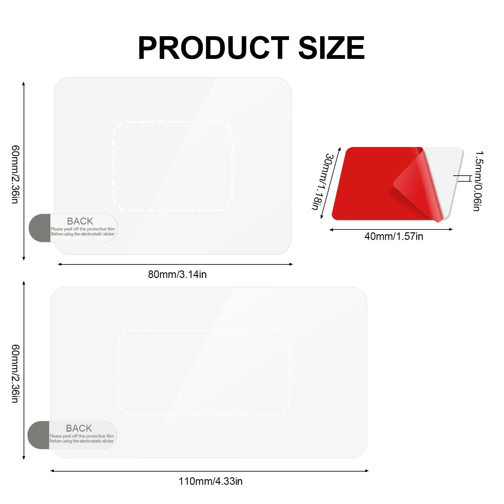Car Windshield Electrostatic Film and Double-Sided Sticker Adhesive Pad for Mounting Dash Cam Reflective Clear Static Cling Window Stickers,Scratch-Proof & Residue-Free Car Shield Decal (6x8+6x11cm) 6x8+6x11cm - Image 2