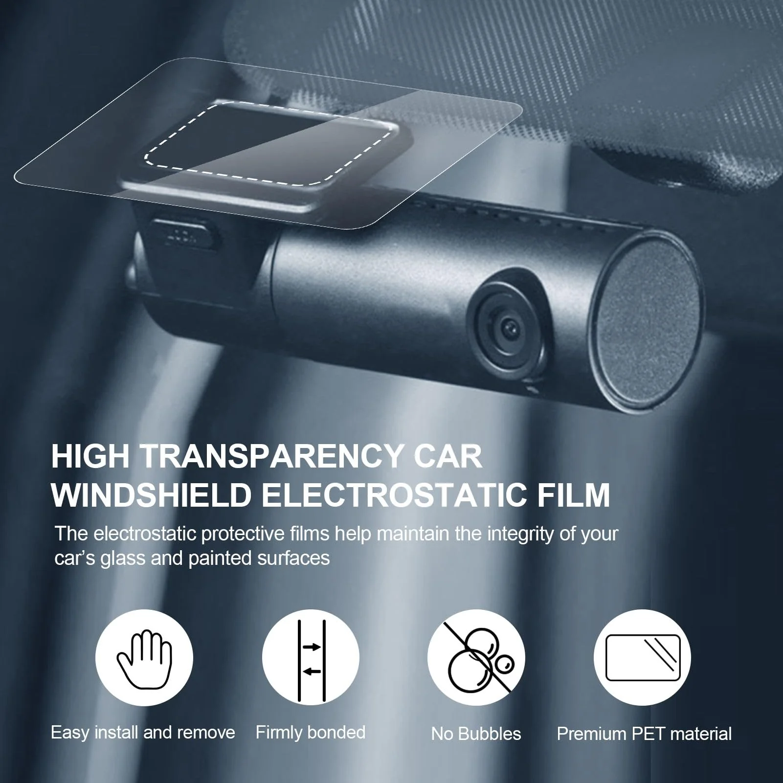 Car Windshield Electrostatic Film and Double-Sided Sticker Adhesive Pad for Mounting Dash Cam Reflective Clear Static Cling Window Stickers,Scratch-Proof & Residue-Free Car Shield Decal (6x8+6x11cm) 6x8+6x11cm - Image 4