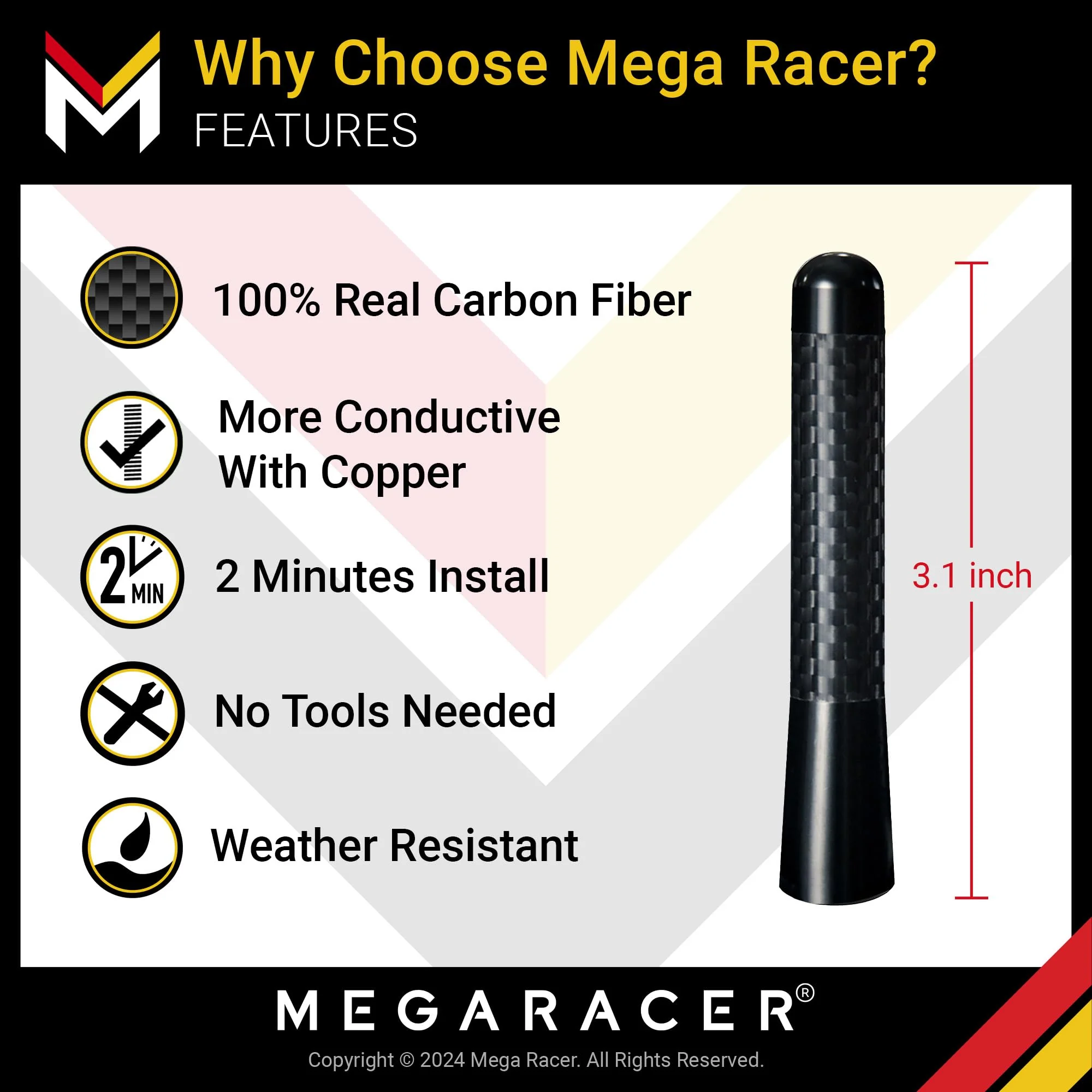 Carbon Fiber Truck Antenna - Chevy Silverado 1500 & GMC Sierra 1500 2500 3500 Accessory (Year 1999-2024), Antena para Carro, Short Car Antenna Topper Replacement (3 Inch - Black) 3 Inch - Image 3