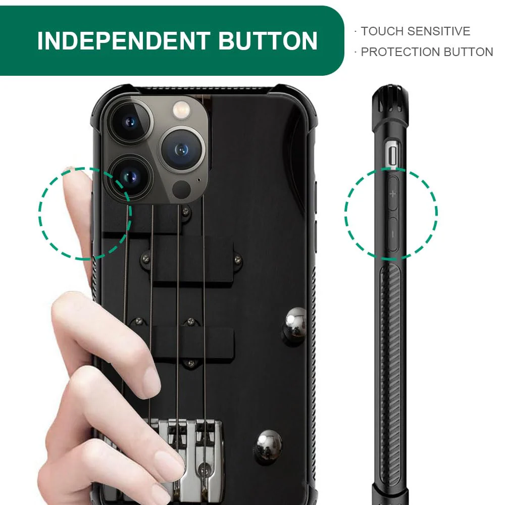 CARLOCA Compatible with iPhone 15 Case,Guitar Bass Strings Black Pattern for iPhone 15 Cases,Ultra Protection Shockproof Soft Silicone TPU Non-Slip Back Guitar Bass Strings Black - Image 4