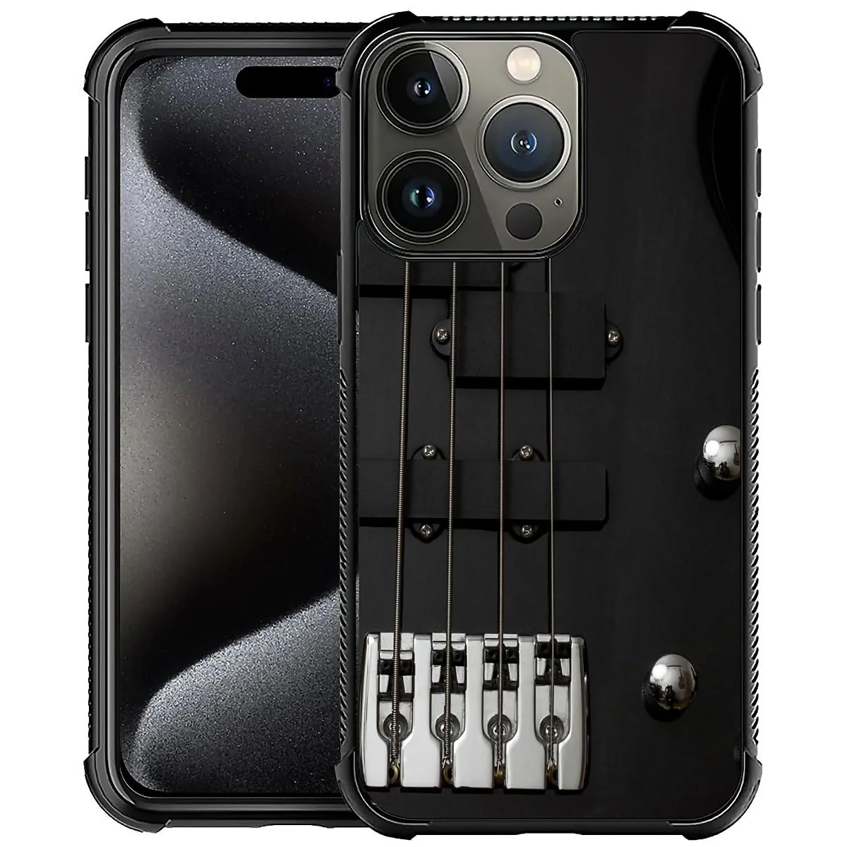 CARLOCA Compatible with iPhone 16 Pro Max Case, Guitar Bass Strings Black Pattern for Girl Ultra Protection Shockproof Soft Silicone TPU Non-Slip Back