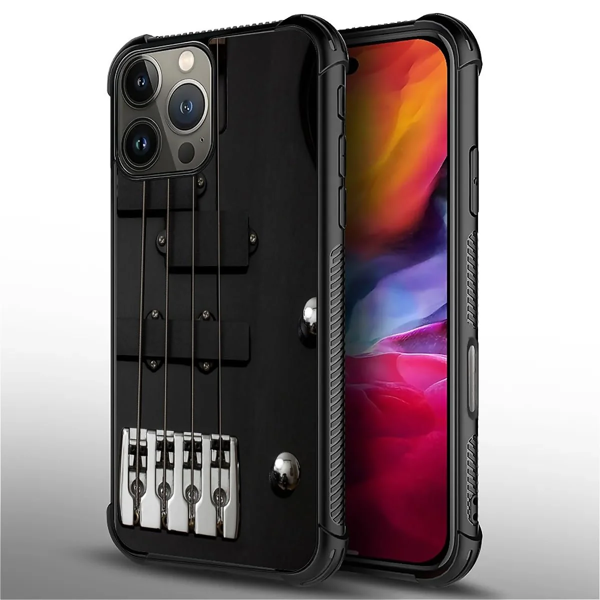 CARLOCA Compatible with iPhone 16 Pro Max Case, Guitar Bass Strings Black Pattern for Girl Ultra Protection Shockproof Soft Silicone TPU Non-Slip Back - Image 2