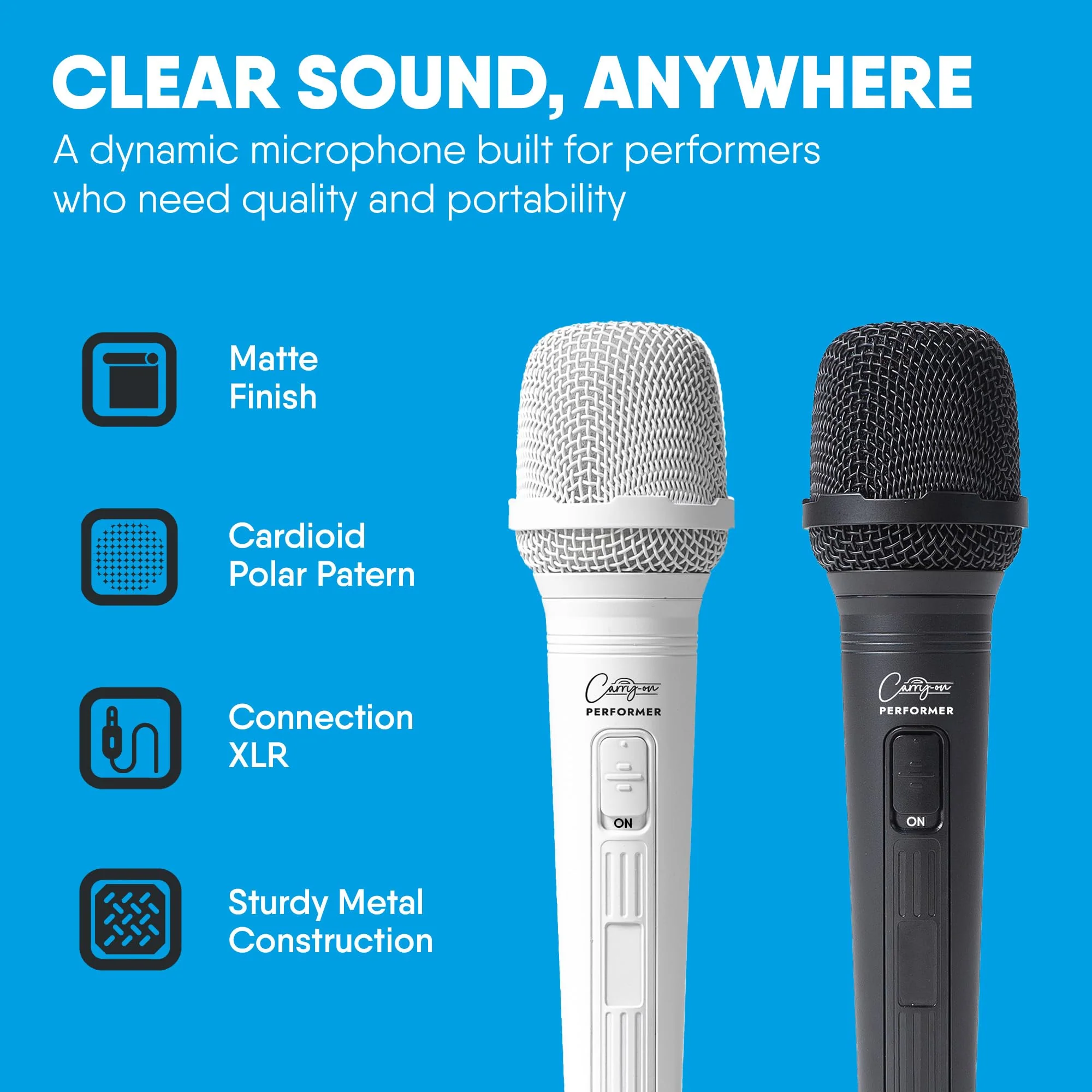 Carry-on Performer Dynamic Microphone with XRL-Jack Cable Used for Live Performance - Professional Microphone for Singing with Cardioid Focus and Accessories for Professionals and Hobbyists - Black - Image 3