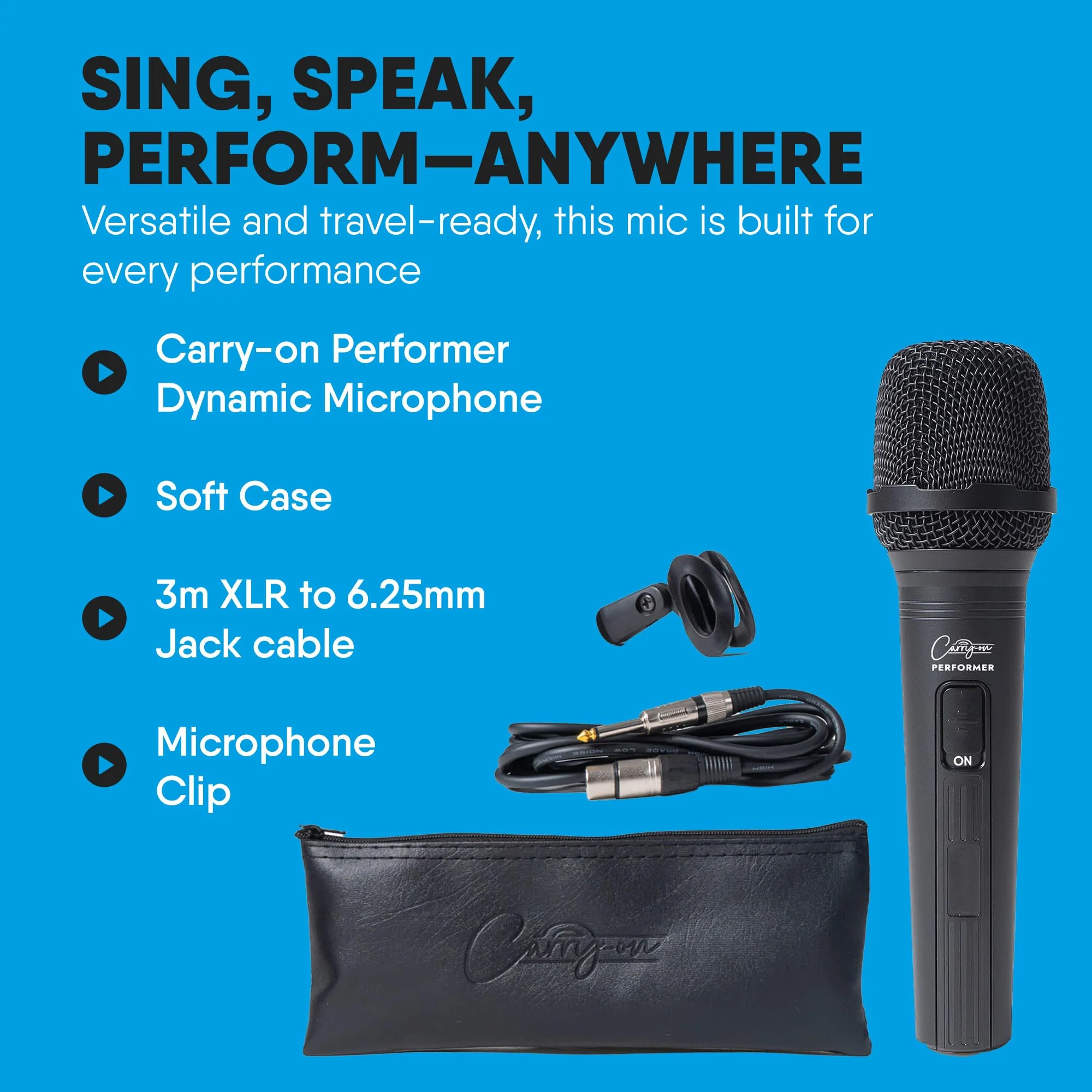 Carry-on Performer Dynamic Microphone with XRL-Jack Cable Used for Live Performance - Professional Microphone for Singing with Cardioid Focus and Accessories for Professionals and Hobbyists - Black - Image 5